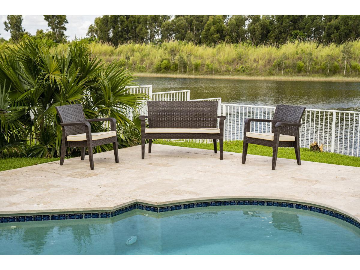 Rainbow Outdoor Alaska Resin Wicker Brown 4 Piece Lounge Set with Cushions Cream