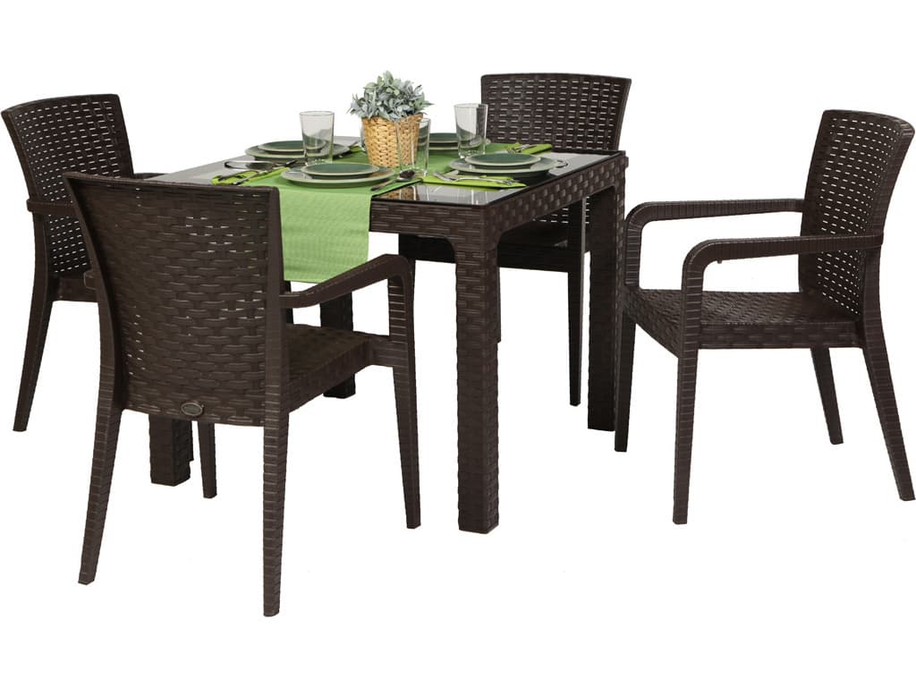 Rainbow Outdoor Alberta Resin Wicker Brown 5 Piece Dining Set