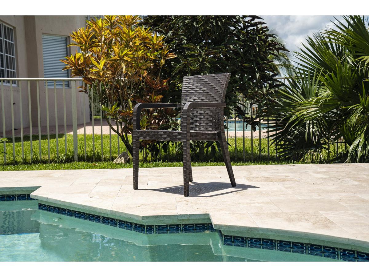 Rainbow Outdoor Alberta Resin Wicker Brown Stackable Dining Arm Chair Set of 2