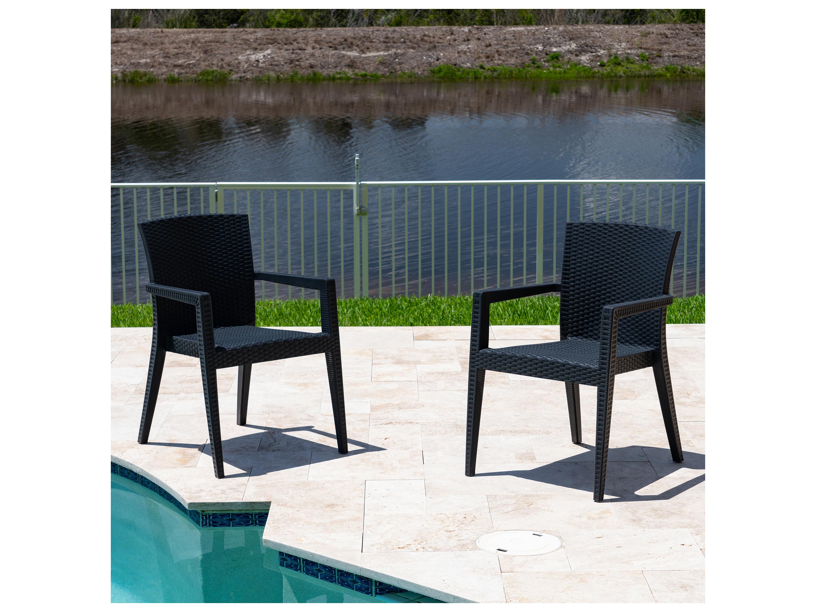 Rainbow Outdoor Montana Resin Wicker Anthracite Stackable Dining Arm Chair Set of 2