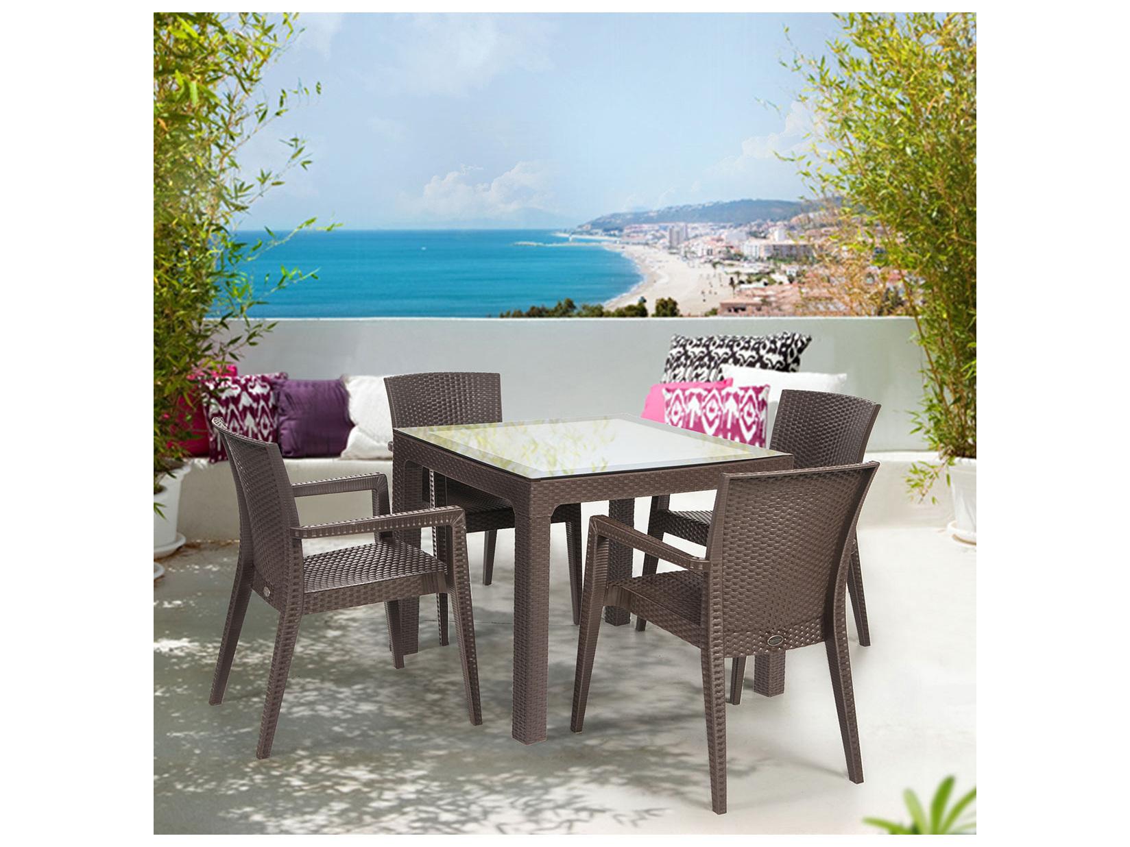 Rainbow Outdoor Montana Resin Wicker Brown 5 Piece Dining Set