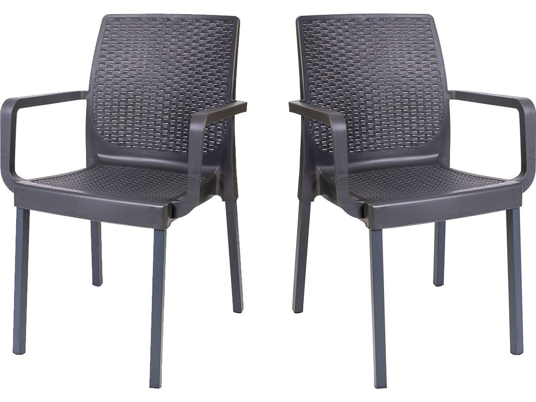 Rainbow Outdoor Napoli Wicker Resin Wicker Anthracite Stackable Dining Arm Chair Set of 2