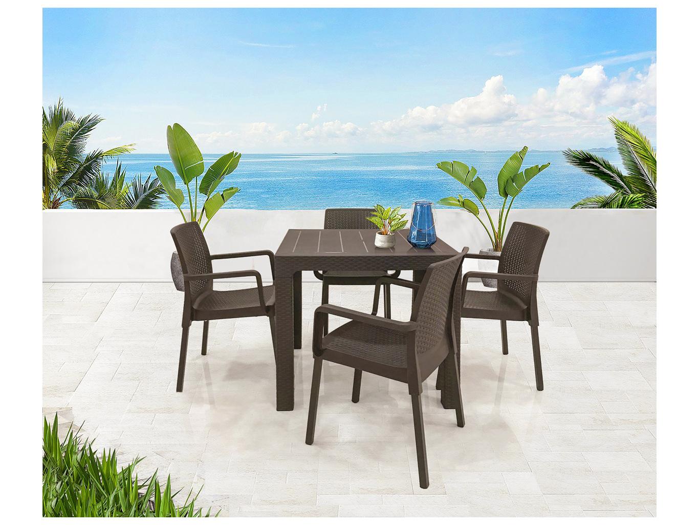 Rainbow Outdoor Napoli Wicker Resin Wicker Brown 5 Piece Dining Set