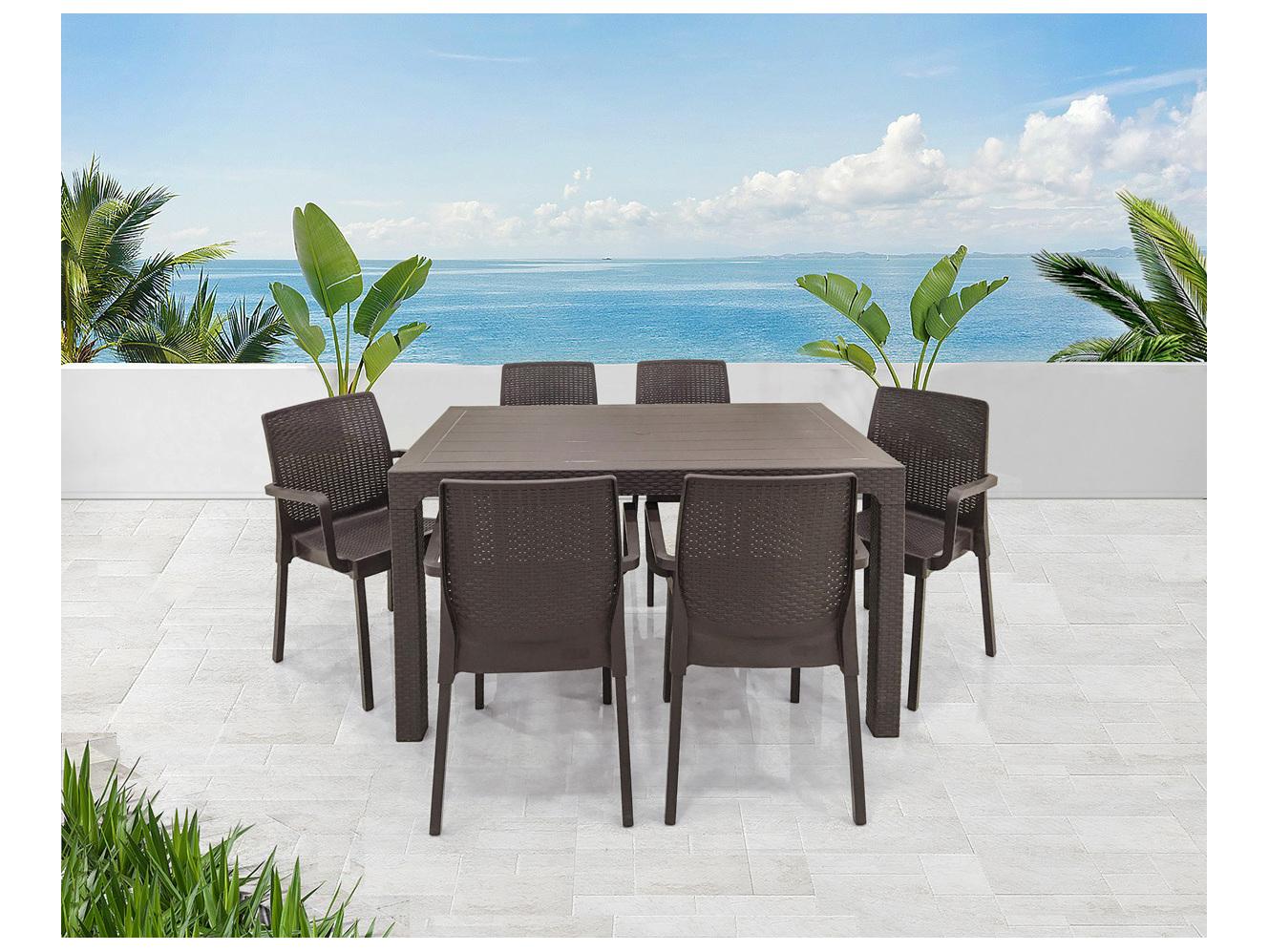 Rainbow Outdoor Napoli Resin Wicker Brown 7 Piece Dining Set