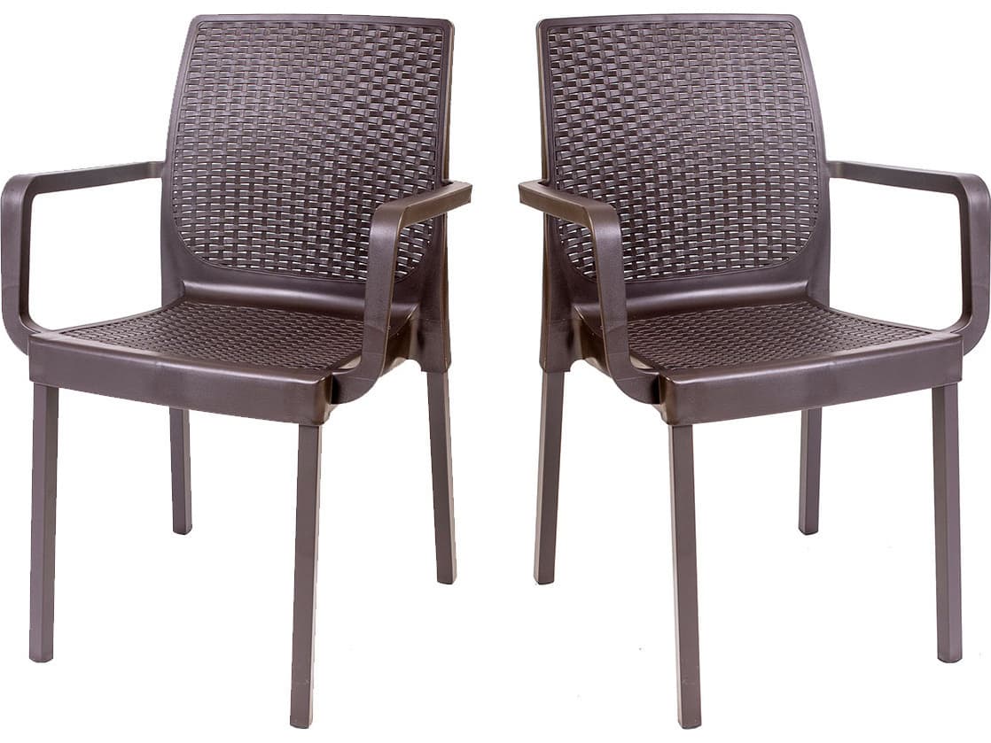 Rainbow Outdoor Napoli Wicker Resin Wicker Brown Stackable Dining Arm Chair Set of 2