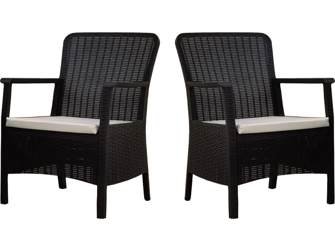 Rainbow Outdoor Napoli Resin Anthracite Dining Arm Chair with Cushion Set of 2