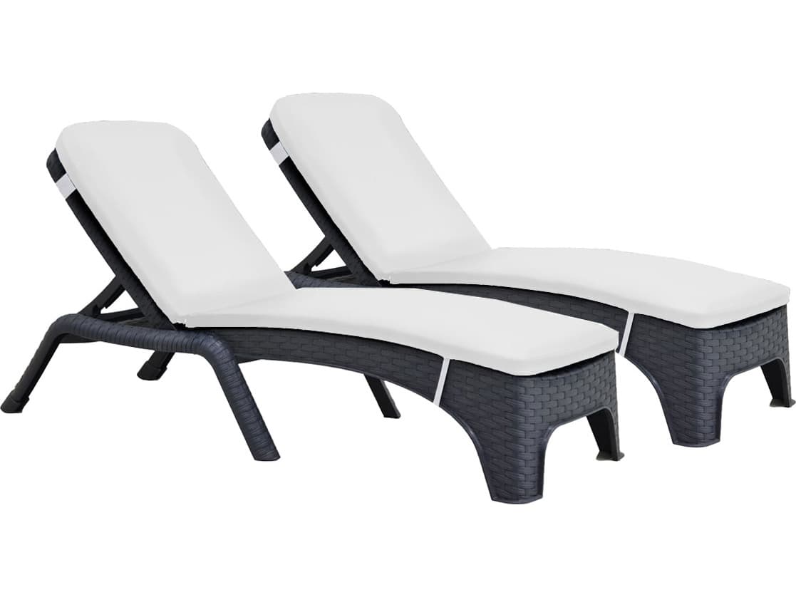Rainbow Outdoor Roma Resin Wicker Anthracite Stackable Chaise Lounge with Cushion Set of 2