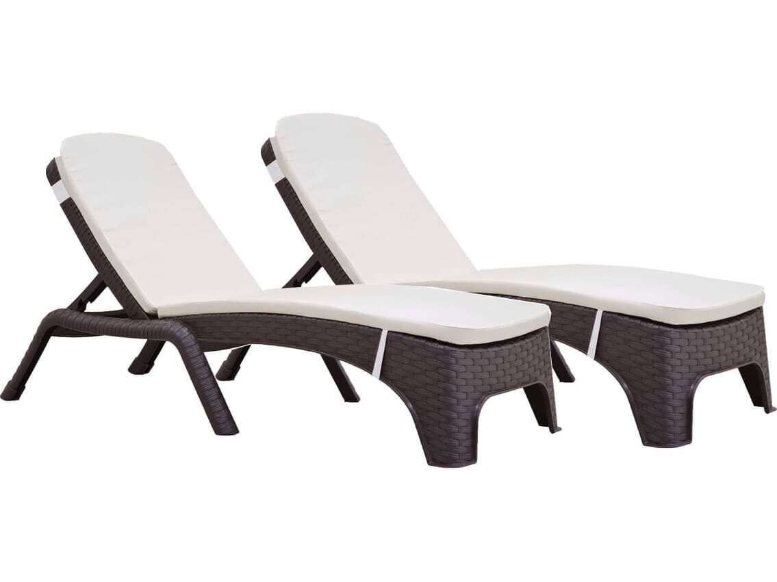 Rainbow Outdoor Roma Resin Wicker Brown Stackable Chaise Lounge with Cushion Set of 2