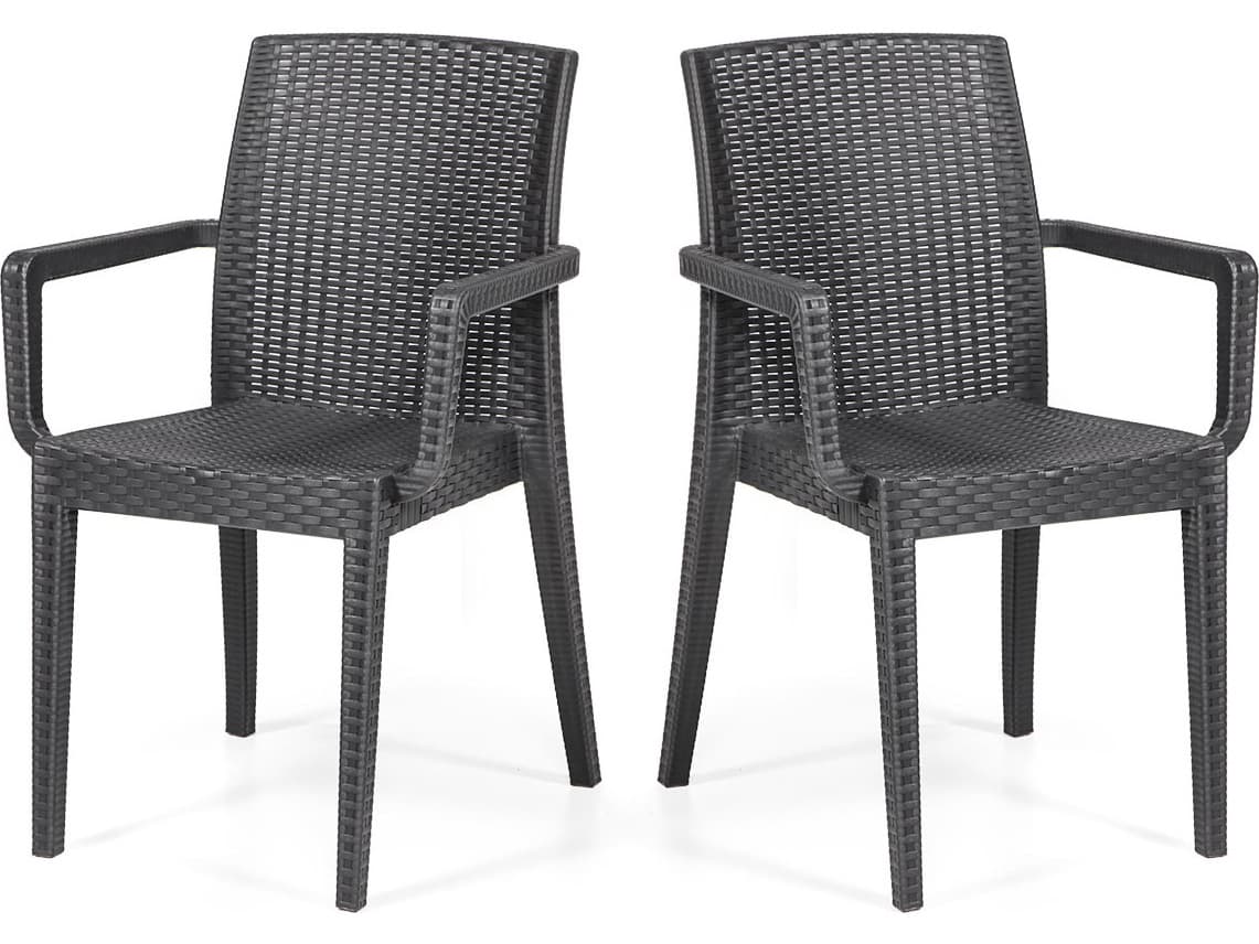 Rainbow Outdoor Siena Resin Wicker Anthracite 2 Stackable Dining Arm Chair Set of 2