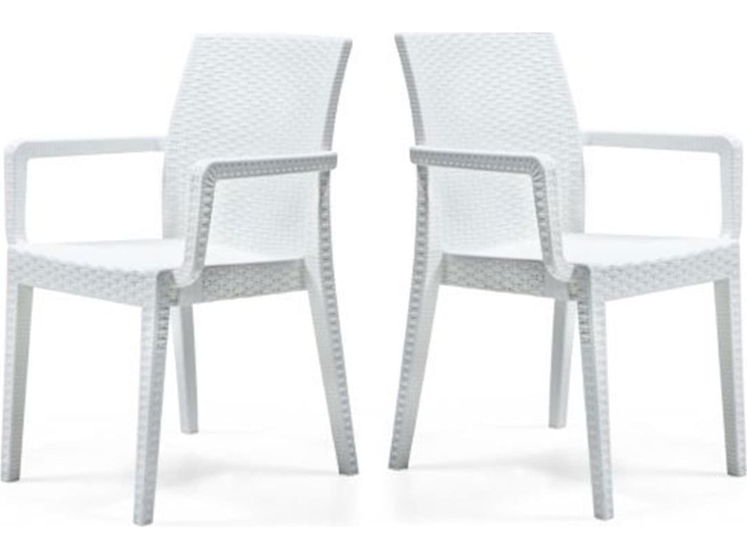Rainbow Outdoor Siena Resin Wicker White Stackable Dining Arm Chair Set of 2