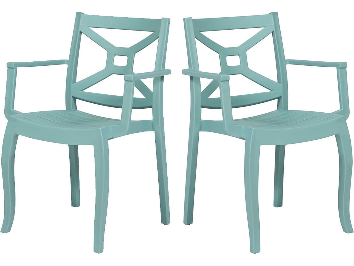 Rainbow Outdoor Zeus Resin Blue Stackable Dining Arm Chair Set of 2