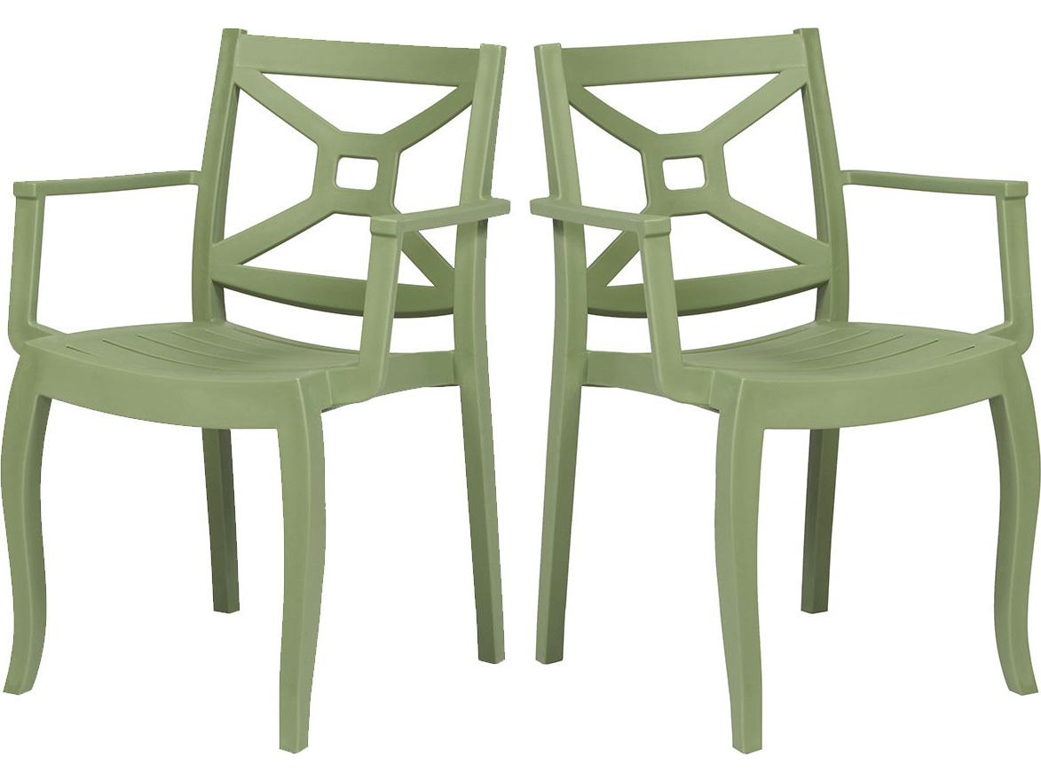 Rainbow Outdoor Zeus Resin Green Stackable Dining Arm Chair Set of 2