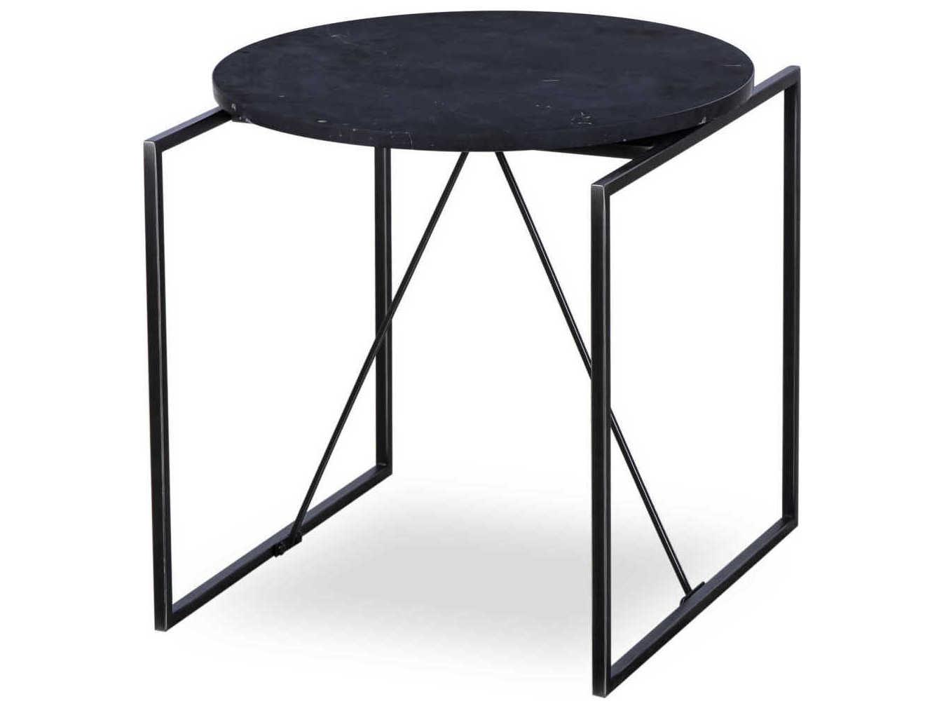 Sonder Living Georgina Round Wood Black Marble End Table