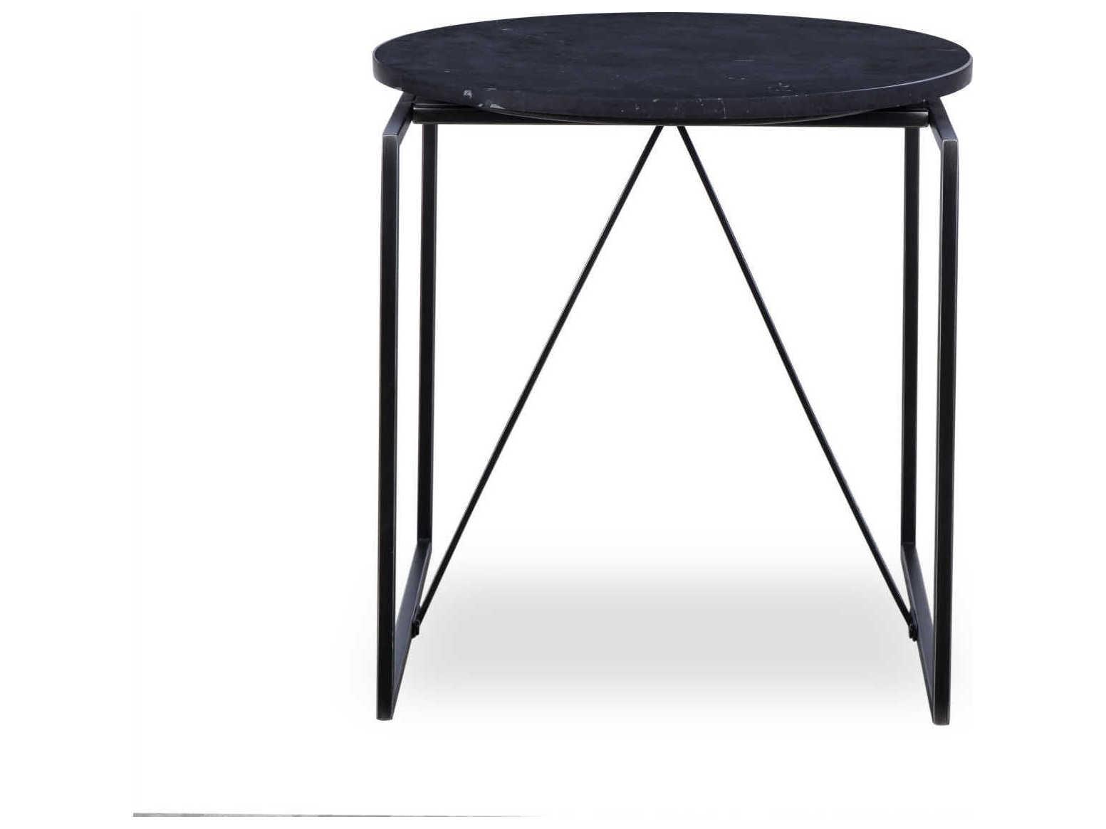 Sonder Living Georgina Round Wood Black Marble End Table