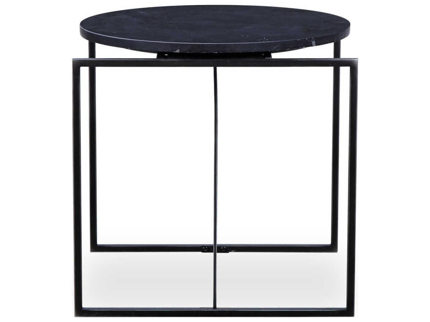 Sonder Living Georgina Round Wood Black Marble End Table