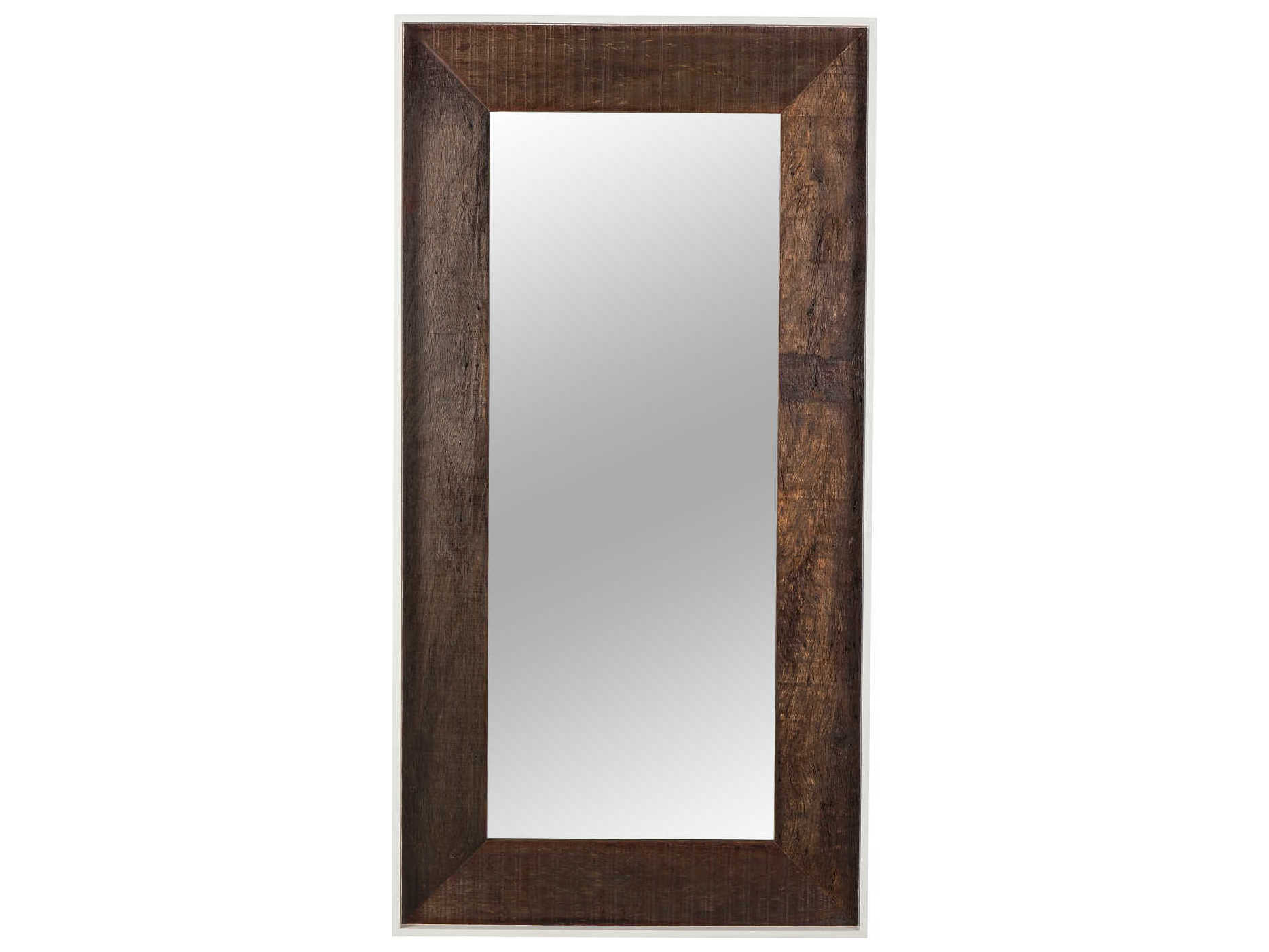 Sonder Living Cardosa White Acrylic Lacquered & Natural Brown Reclaimed Peroba Rectangular Floor Mirror