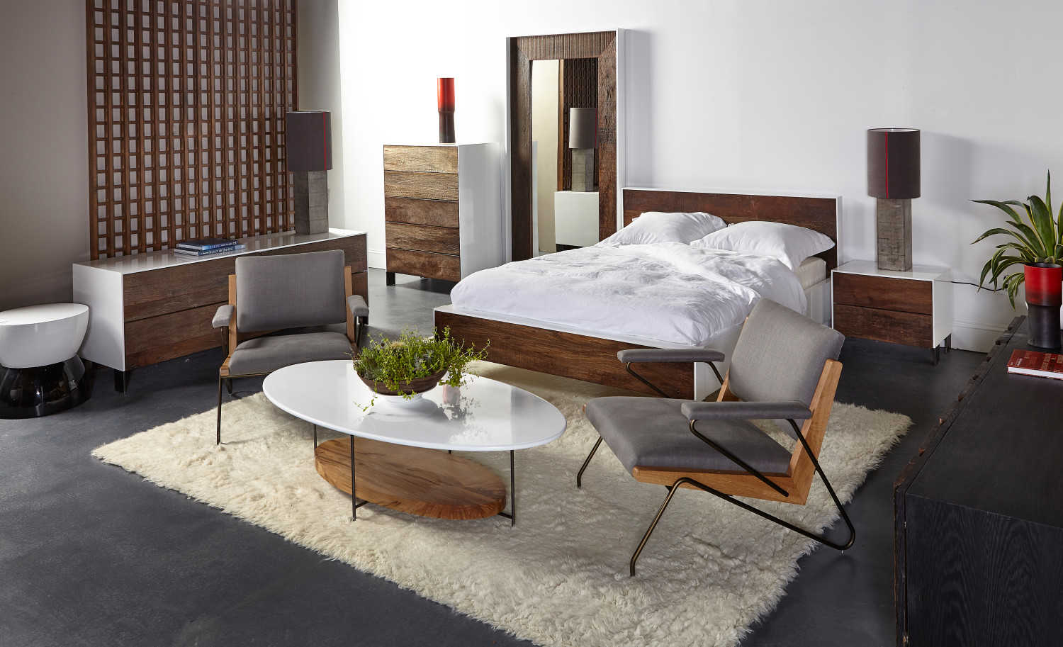 Sonder Living Cardosa White Acrylic Lacquered & Natural Brown Reclaimed Peroba Rectangular Floor Mirror