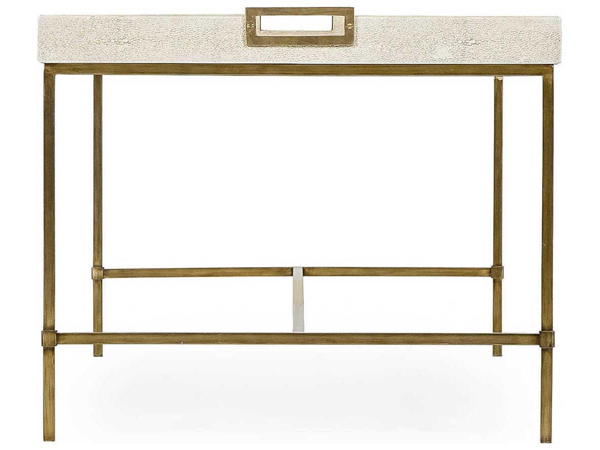 Sonder Living Lexi Rectangular Faux Leather Ivory Shagreen With Stain Brass Coffee Table