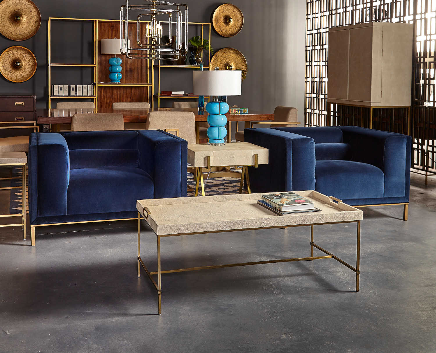 Sonder Living Lexi Rectangular Faux Leather Ivory Shagreen With Stain Brass Coffee Table