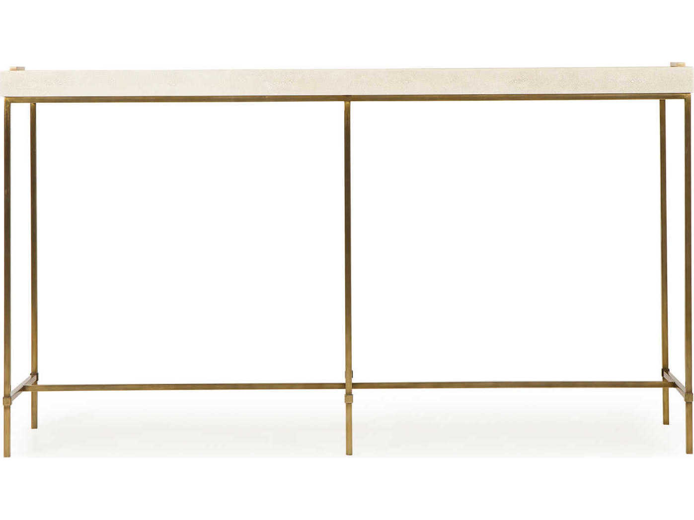 Sonder Living Lexi Rectangular Faux Leather Ivory Shagreen With Stain Brass Console Table