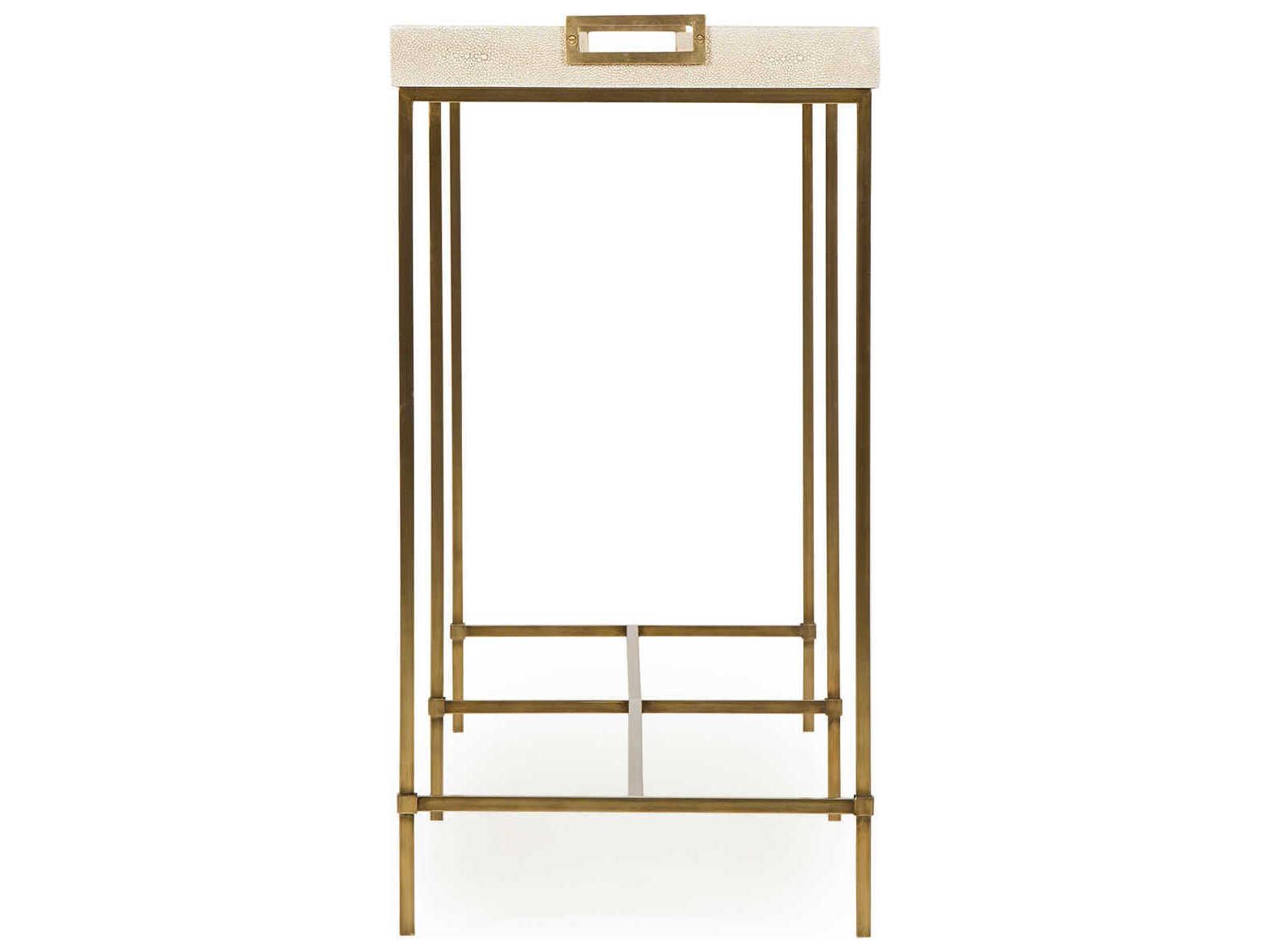 Sonder Living Lexi Rectangular Faux Leather Ivory Shagreen With Stain Brass Console Table