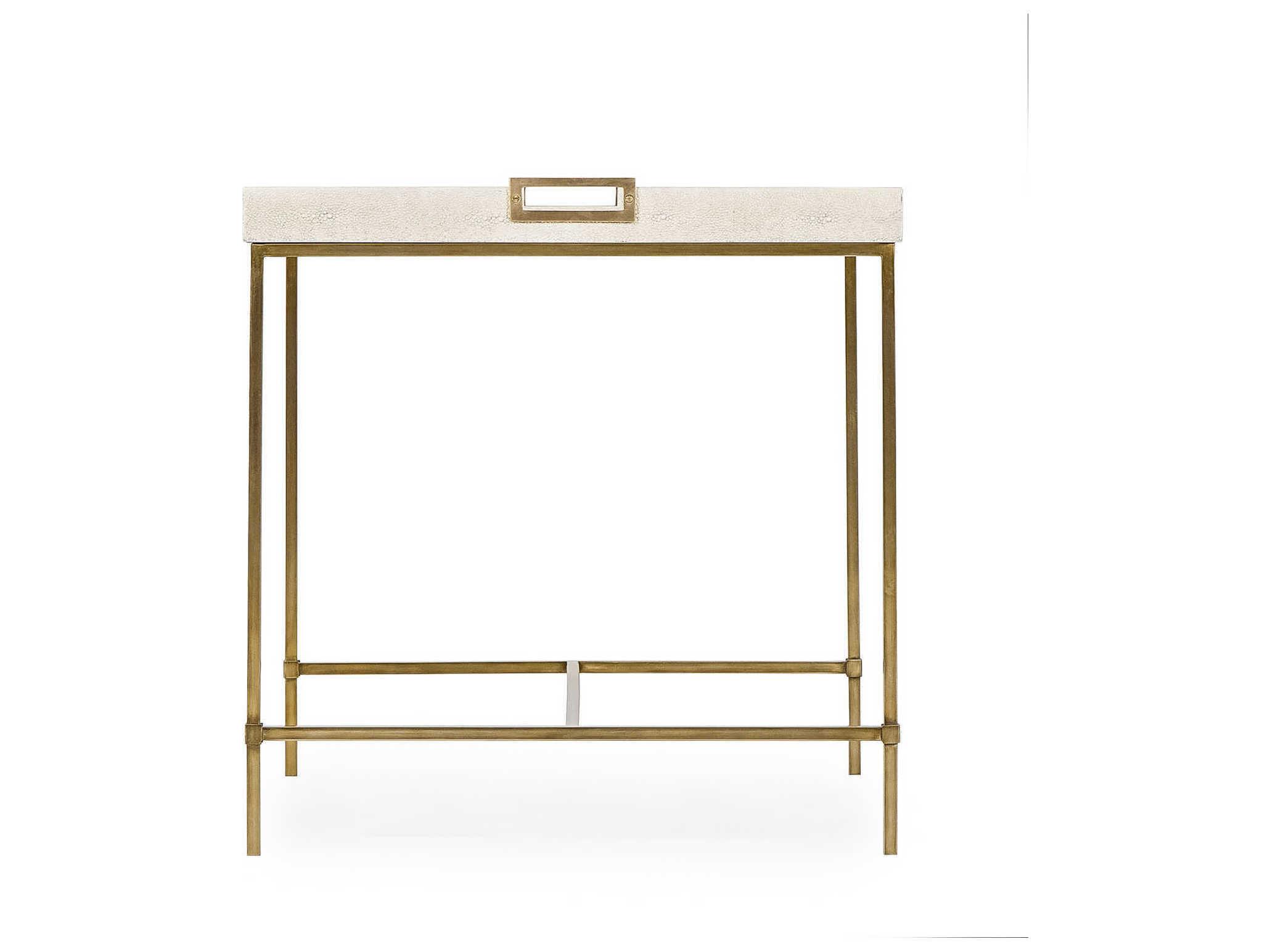 Sonder Living Lexi Square Faux Leather Ivory Shagreen With Stain Brass End Table