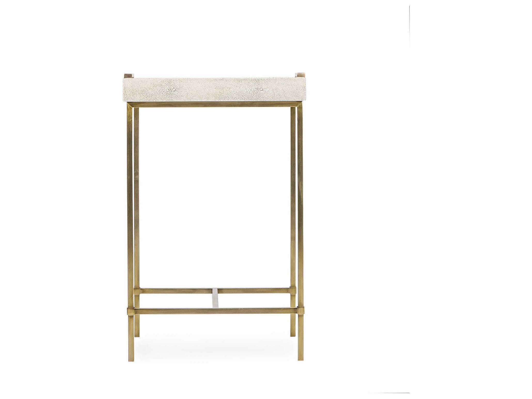 Sonder Living Lexi Square Faux Leather Ivory Shagreen With Stain Brass End Table