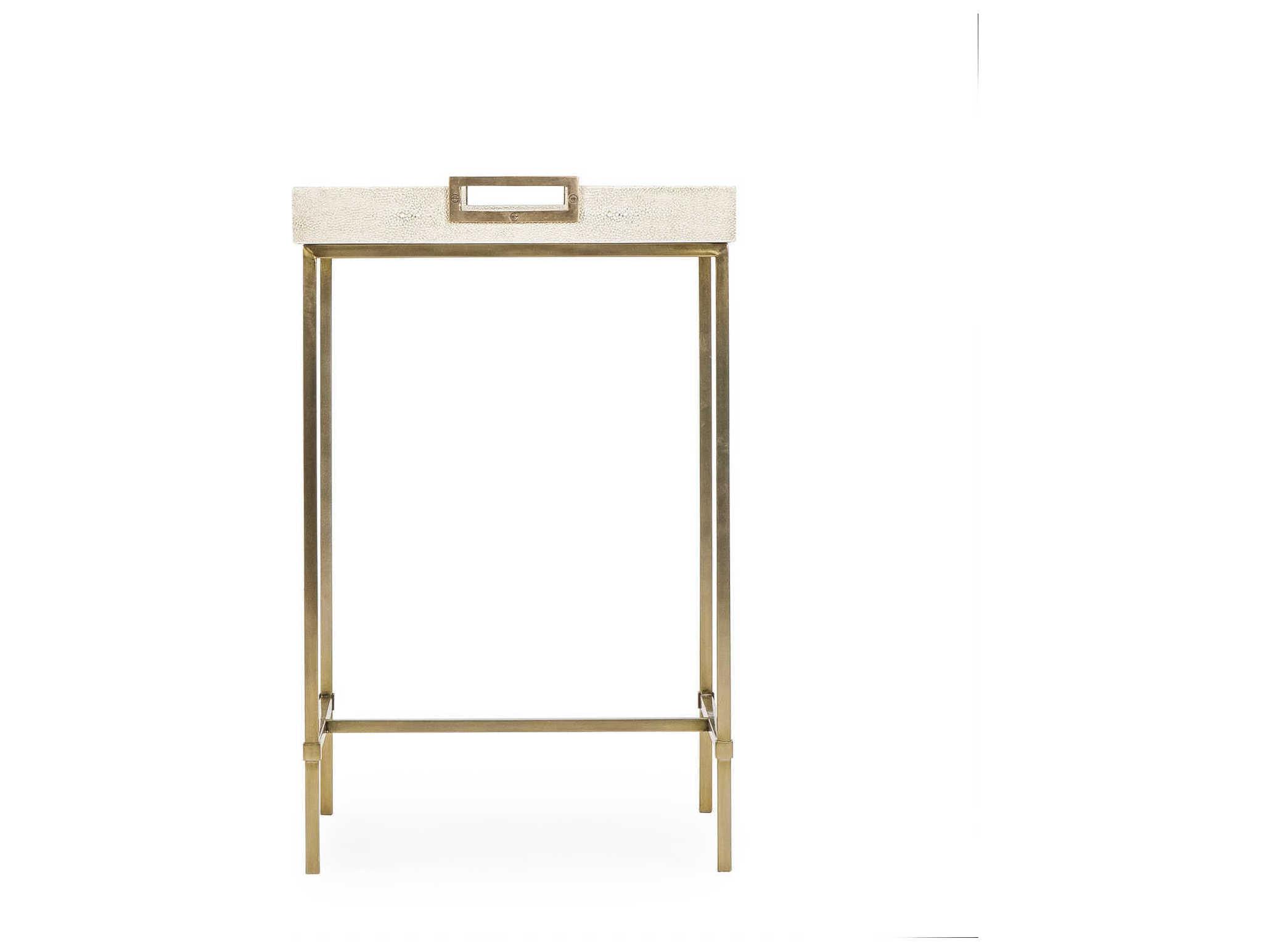Sonder Living Lexi Square Faux Leather Ivory Shagreen With Stain Brass End Table