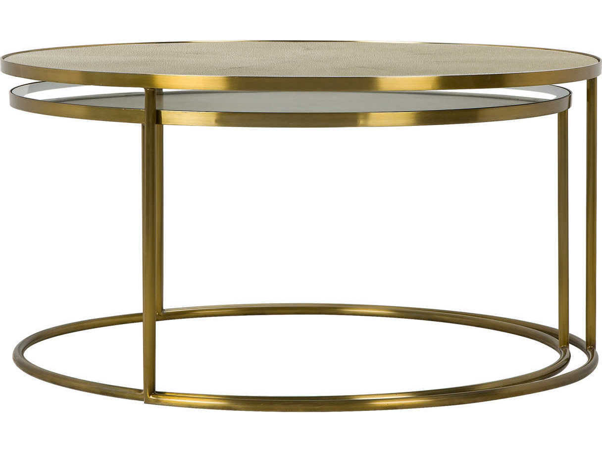 Sonder Living Ringo Round Pearlized Shagreen & Clear Glass With Satin Brass Coffee Table