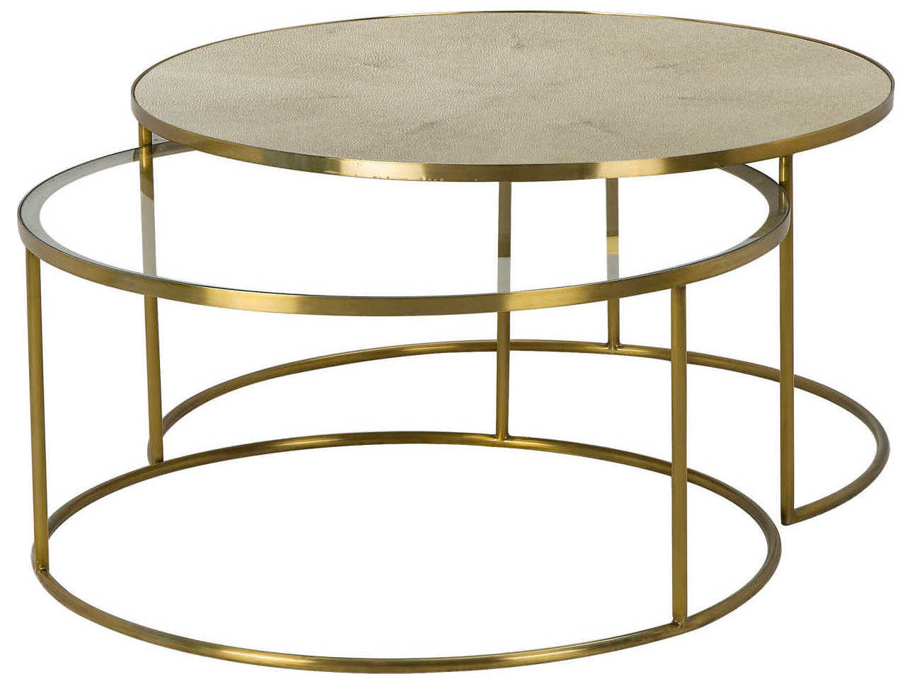 Sonder Living Ringo Round Pearlized Shagreen & Clear Glass With Satin Brass Coffee Table
