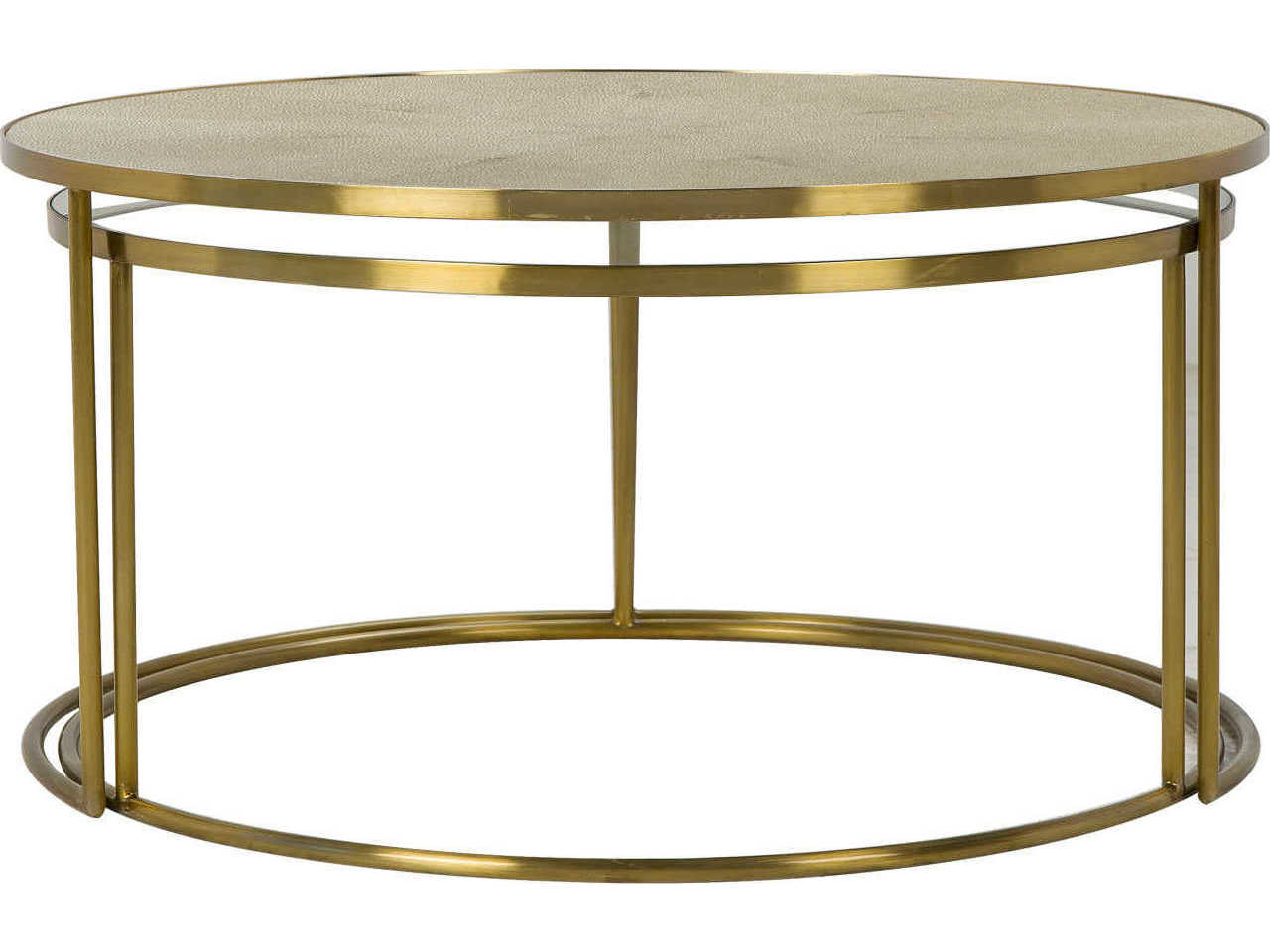 Sonder Living Ringo Round Pearlized Shagreen & Clear Glass With Satin Brass Coffee Table