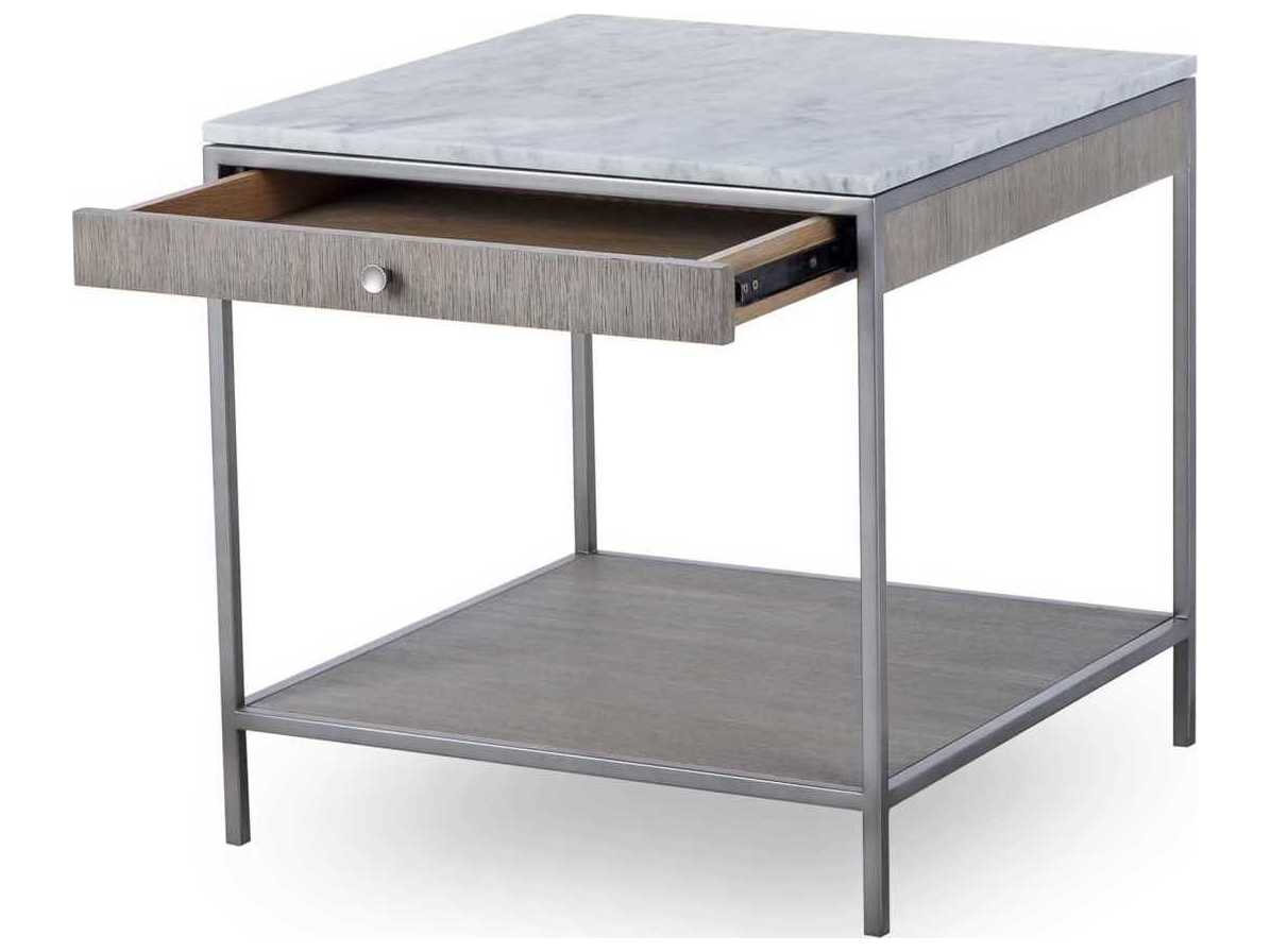 Sonder Living Paxton Square Marble Silver Oak With Brushed Nickel End Table