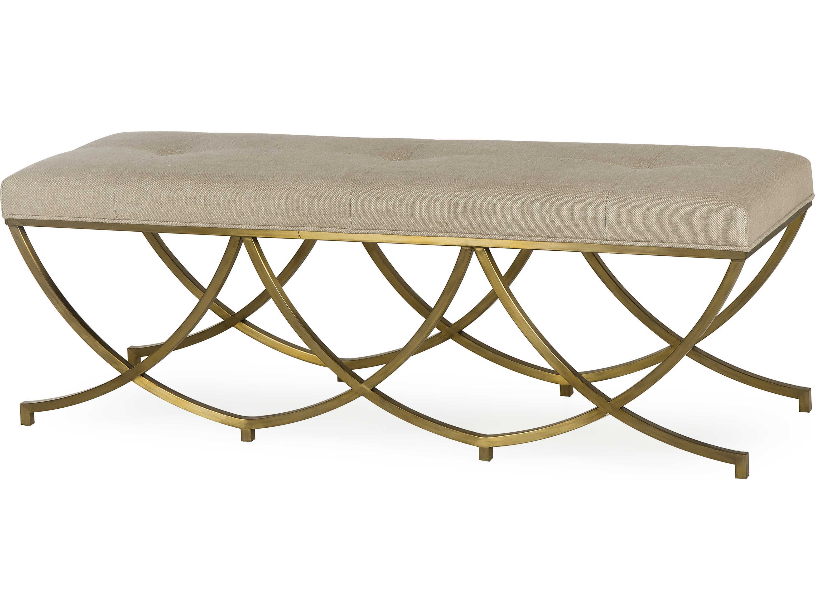 Sonder Living Olivia Textured Linen With Stain Brass Gold Upholstered Accent Bench