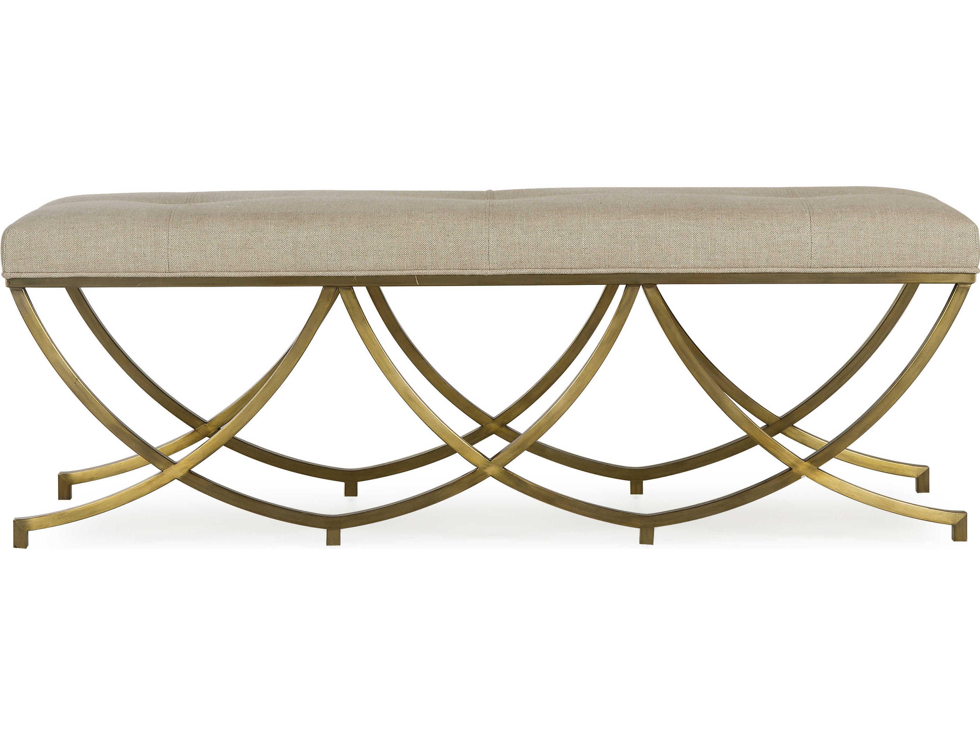 Sonder Living Olivia Textured Linen With Stain Brass Gold Upholstered Accent Bench