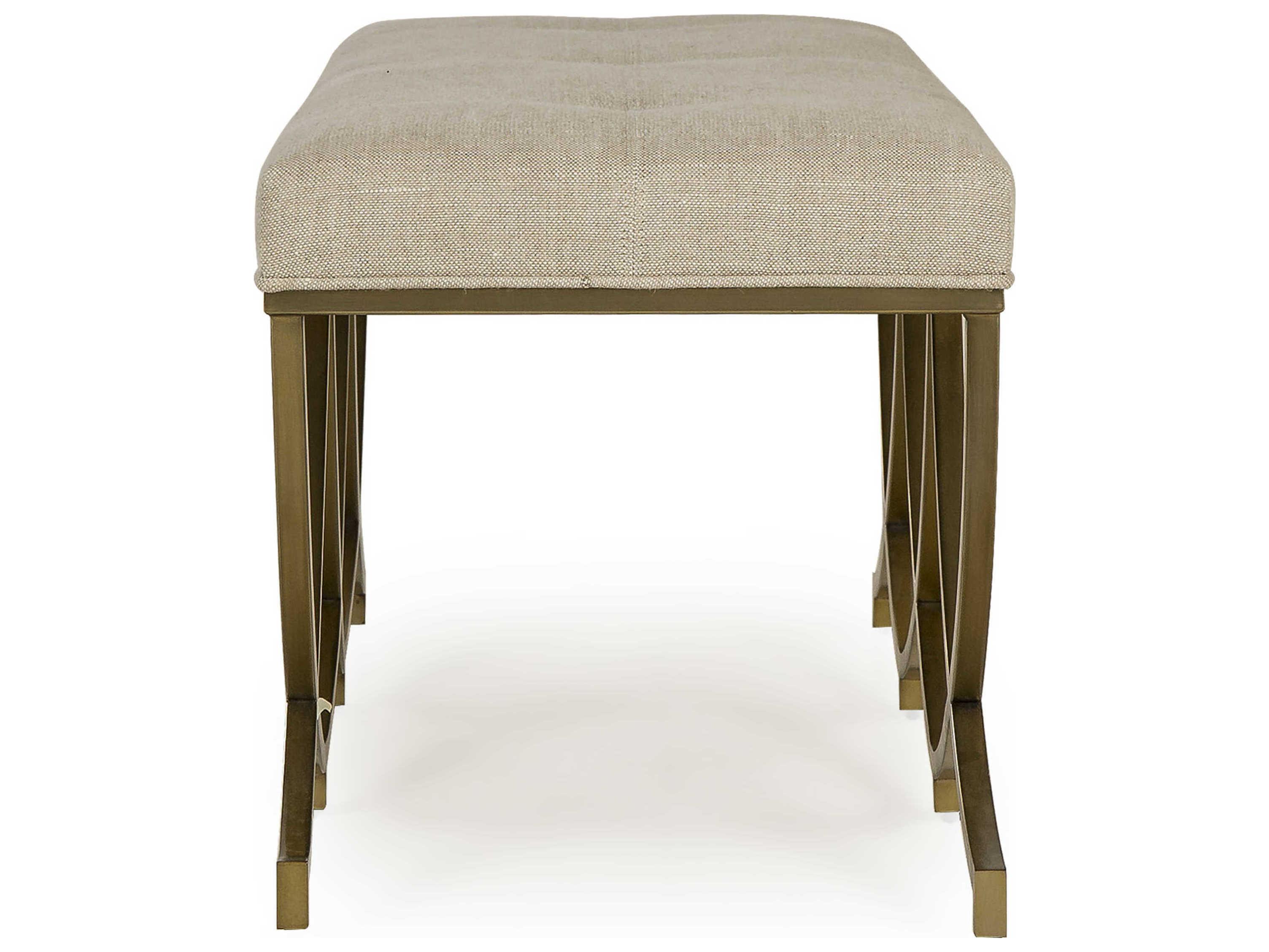 Sonder Living Olivia Textured Linen With Stain Brass Gold Upholstered Accent Bench
