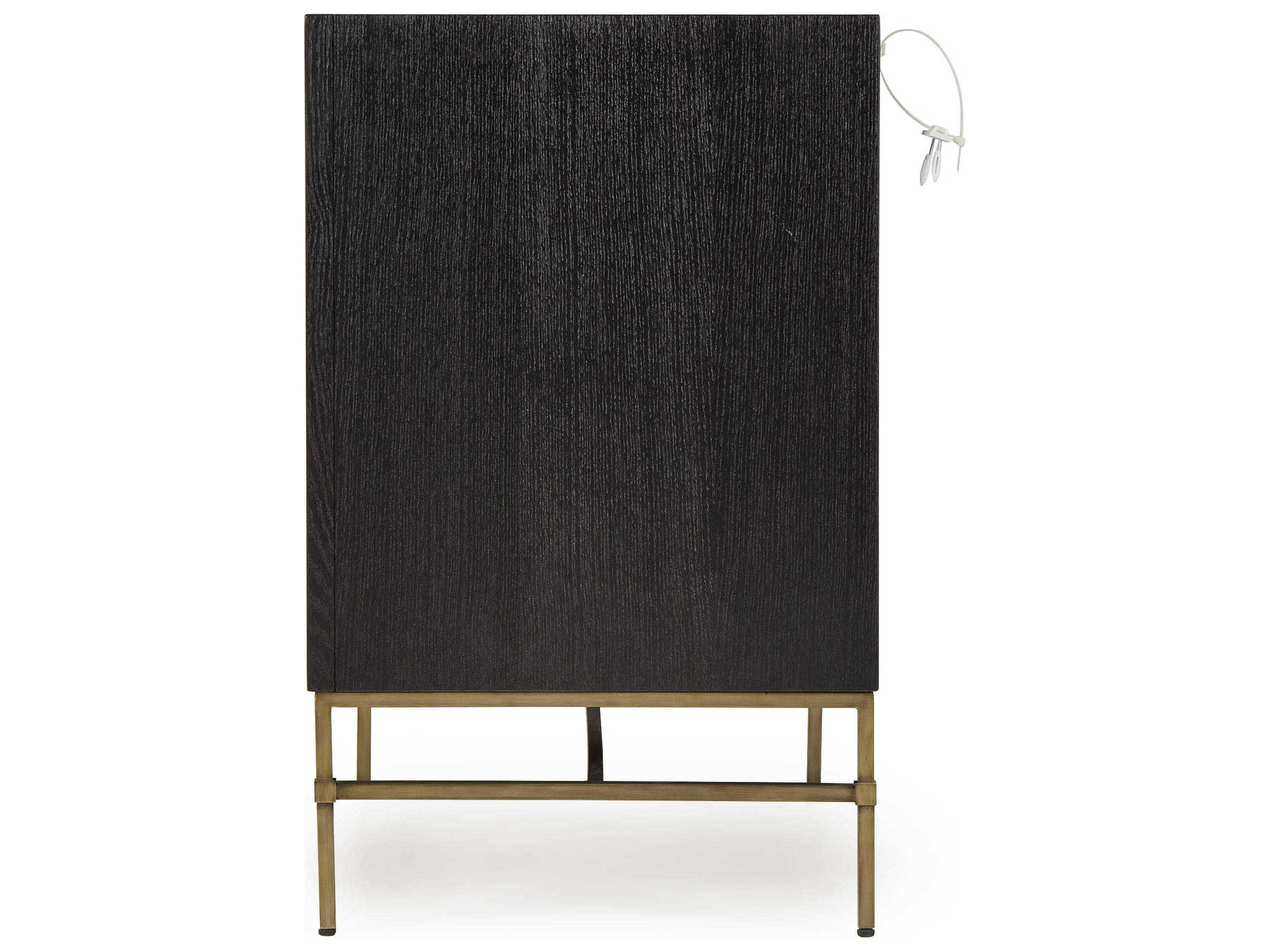 Sonder Living Levi 72" Beech Wood Ebonized Oak With Brass Accents And Charcoal Grey Faux Vellum Wrapped Doors Credenza Sideboard