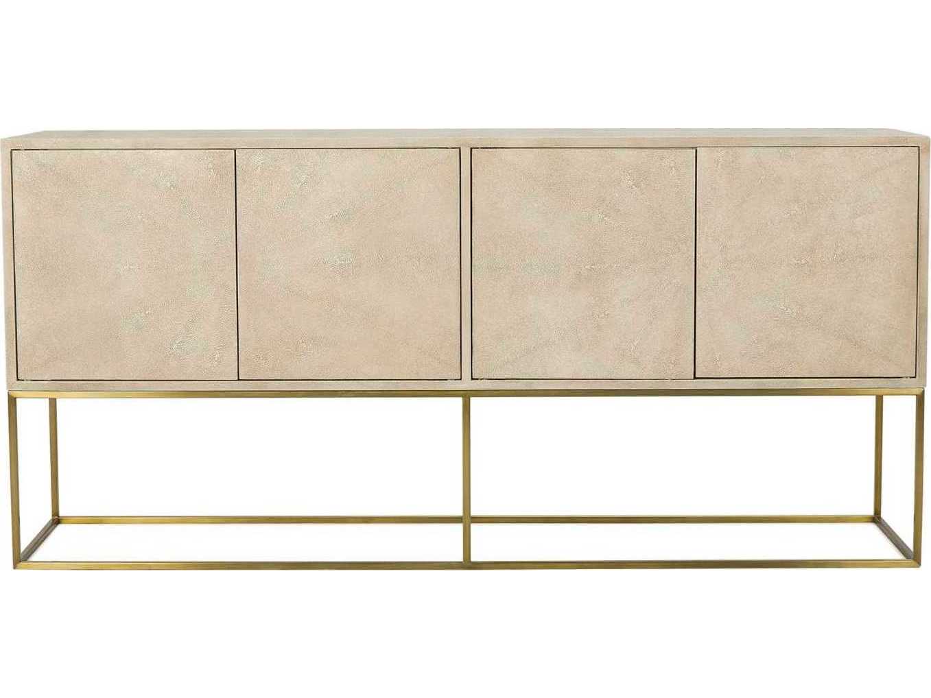 Sonder Living Amelia 72" Faux Linen Shagreen With Satin Brass Credenza Sideboard