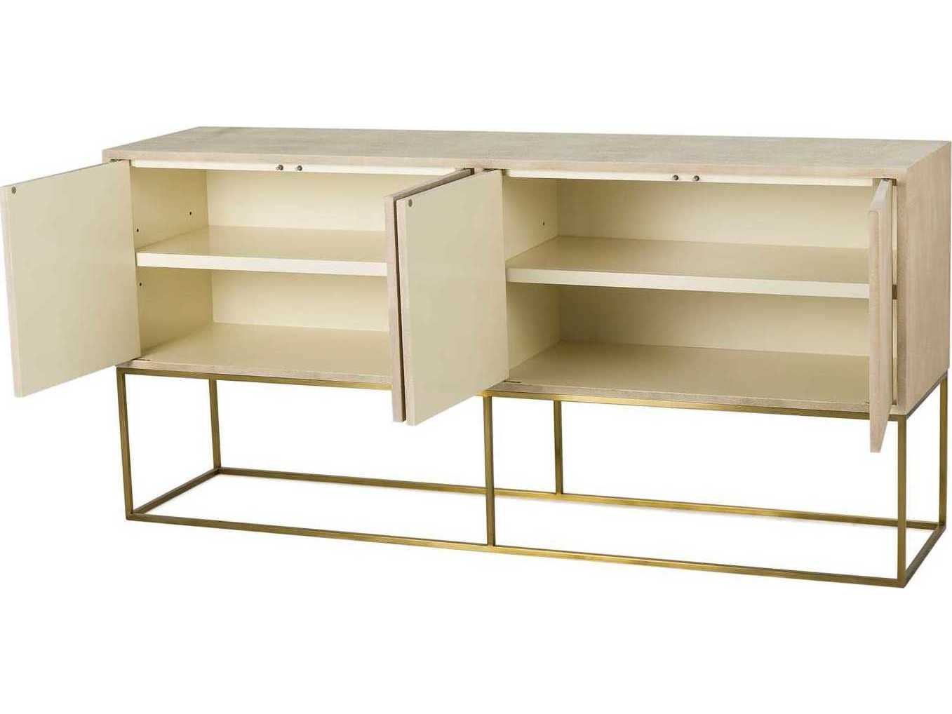 Sonder Living Amelia 72" Faux Linen Shagreen With Satin Brass Credenza Sideboard