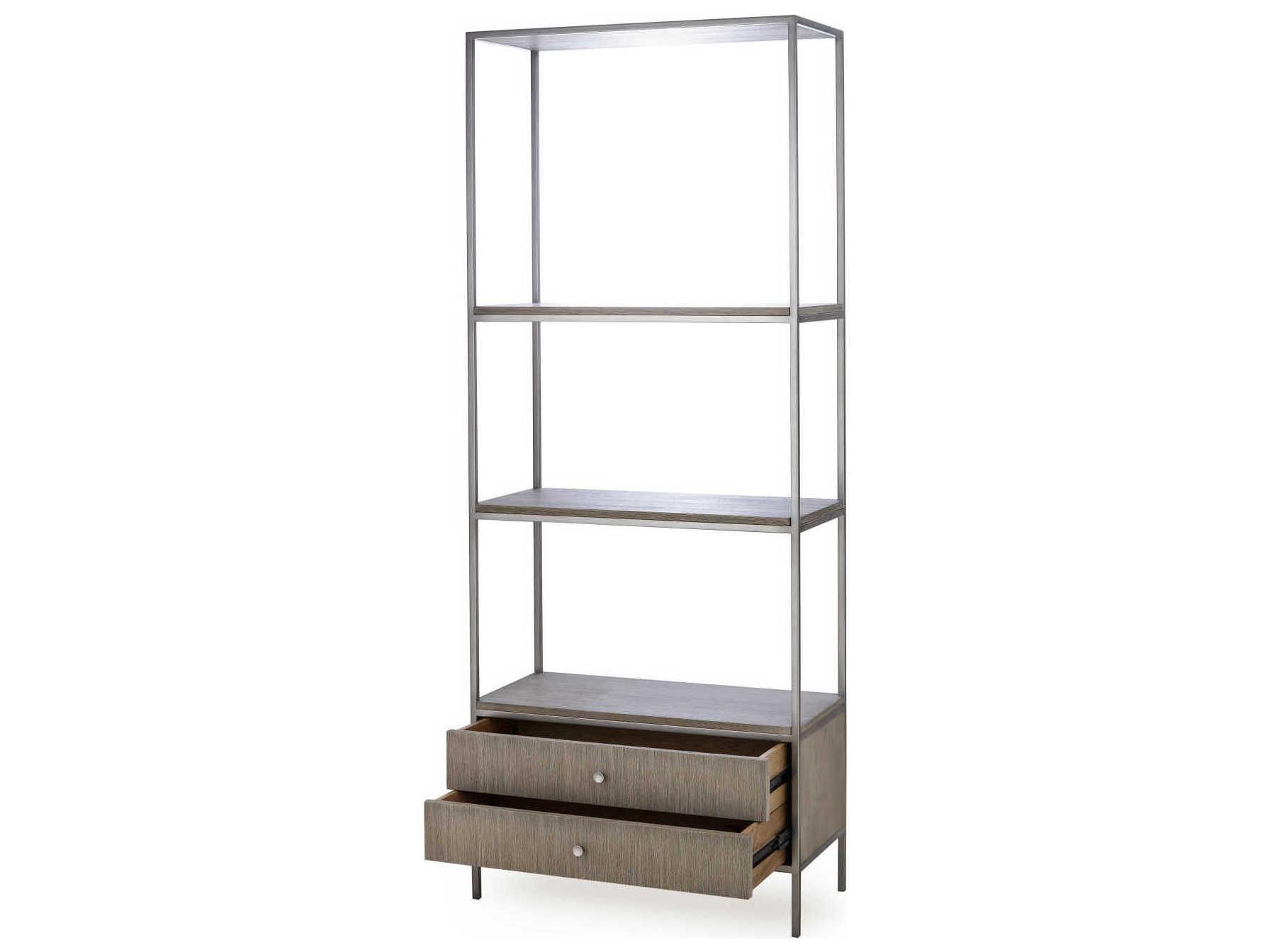 Sonder Living Paxton Grey Oak with Nickel Tower Etagere