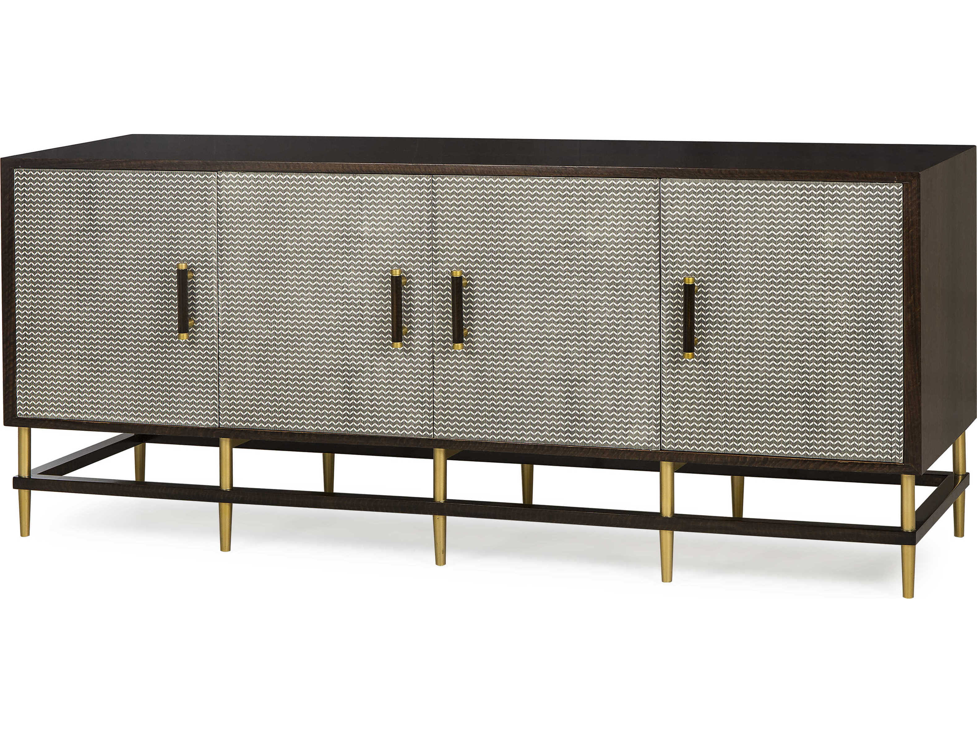Sonder Living Herringbone 73" Acacia Wood Smoked Eucalyptus With Print On Door Fronts & Lacquered Brass Hardware Credenza Sideboard