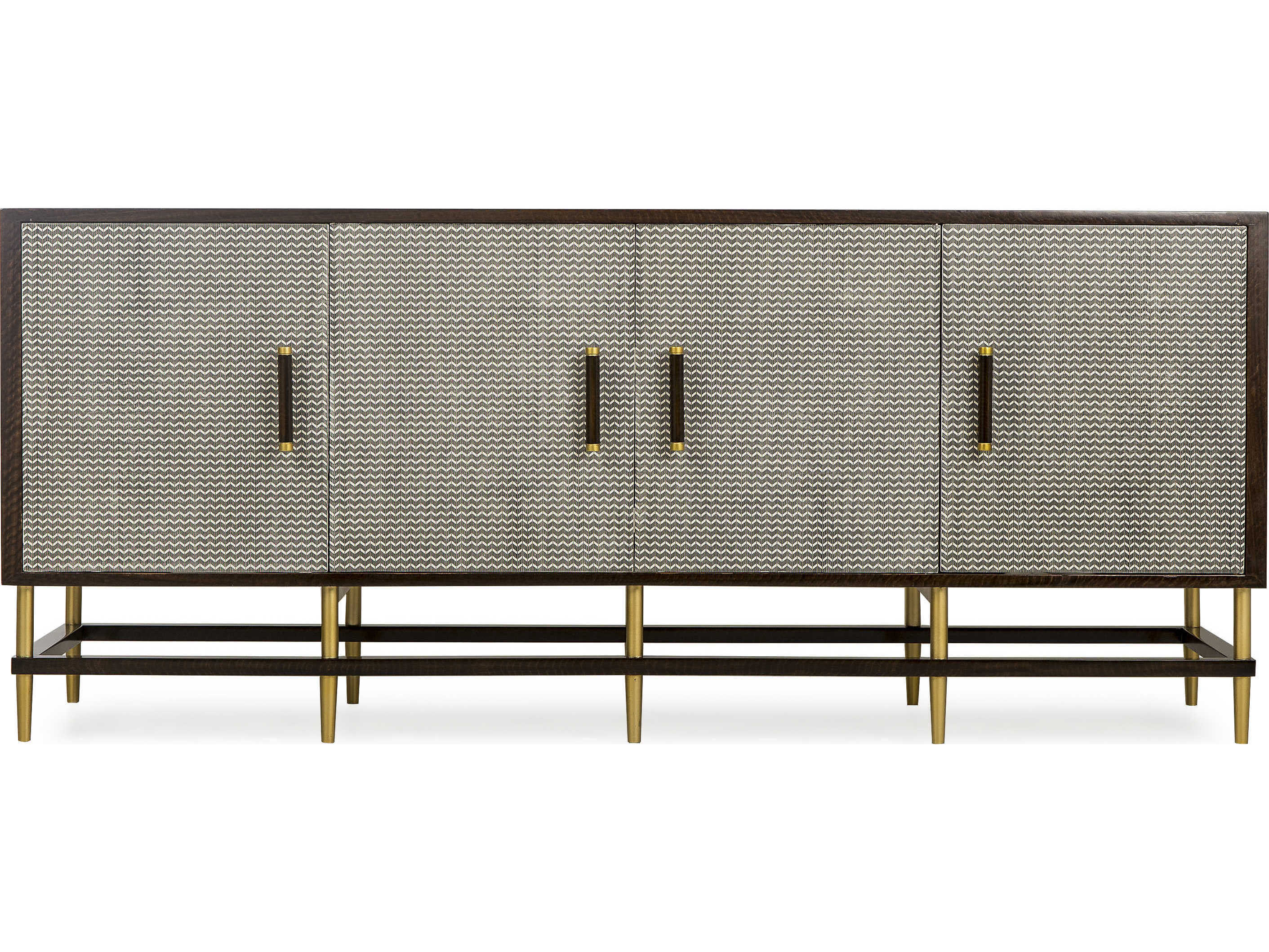 Sonder Living Herringbone 73" Acacia Wood Smoked Eucalyptus With Print On Door Fronts & Lacquered Brass Hardware Credenza Sideboard