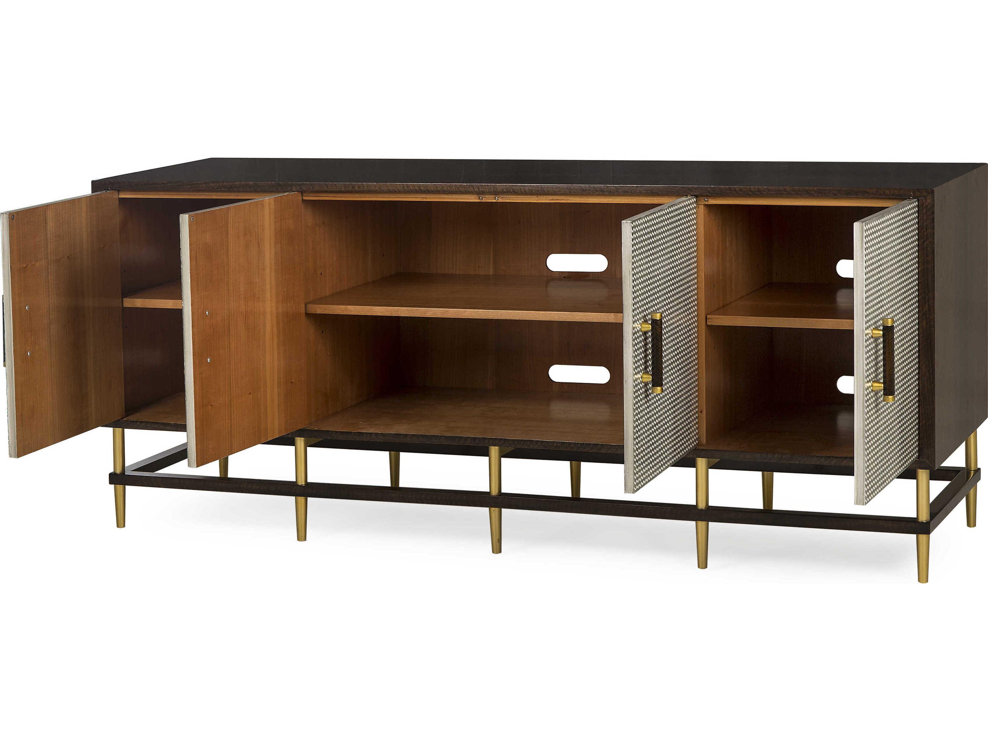 Sonder Living Herringbone 73" Acacia Wood Smoked Eucalyptus With Print On Door Fronts & Lacquered Brass Hardware Credenza Sideboard