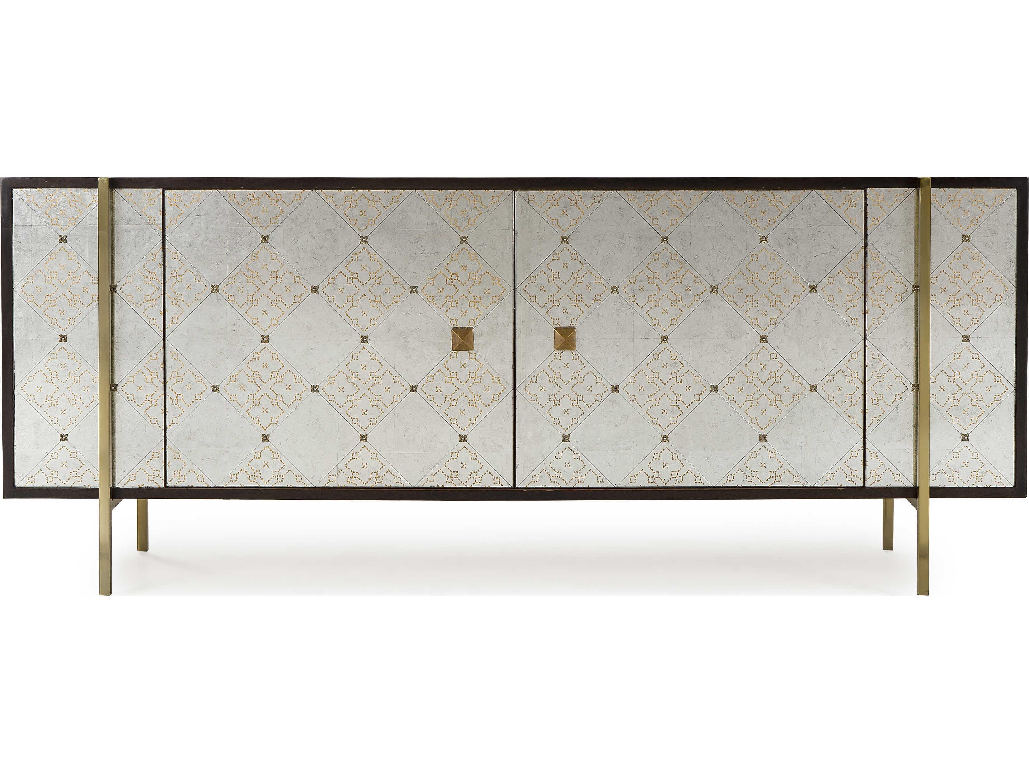 Sonder Living Ardian 72" Ply Wood Smoked Eucalyptus With Ornate Eglomise & Antique Brass Credenza Sideboard