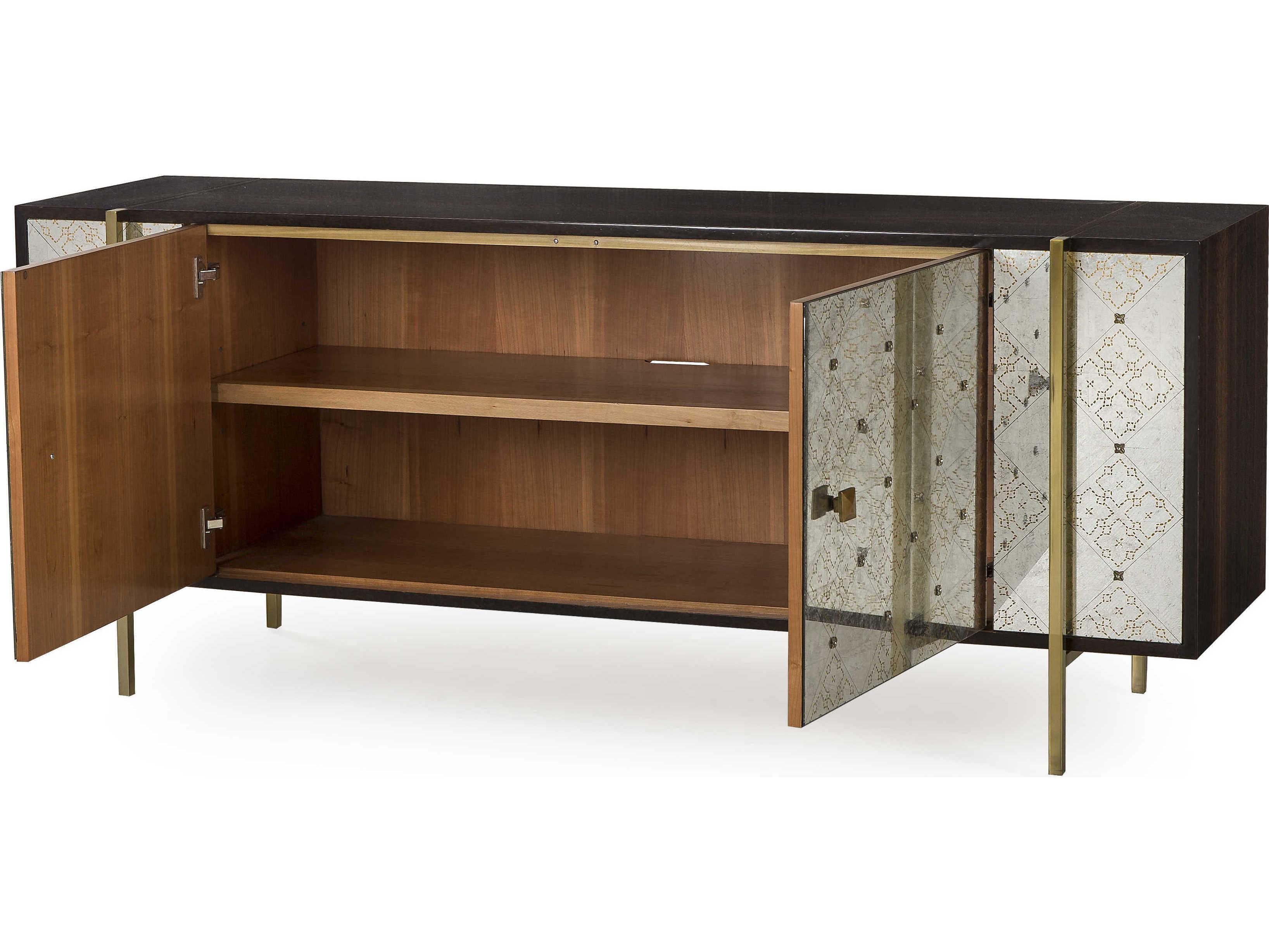Sonder Living Ardian 72" Ply Wood Smoked Eucalyptus With Ornate Eglomise & Antique Brass Credenza Sideboard