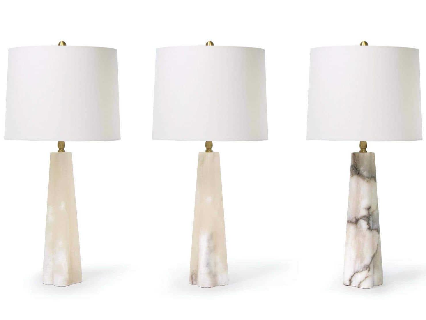 Regina Andrew Quatrefoil Natural Alabaster Linen White Buffet Lamp