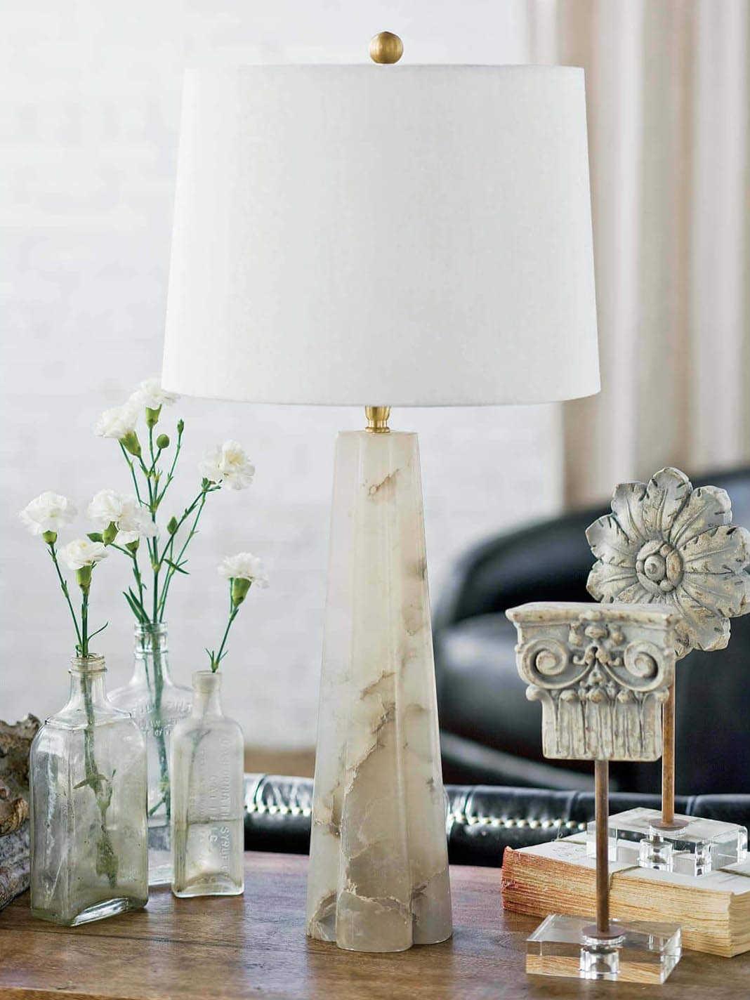 Regina Andrew Quatrefoil Natural Alabaster Linen White Buffet Lamp