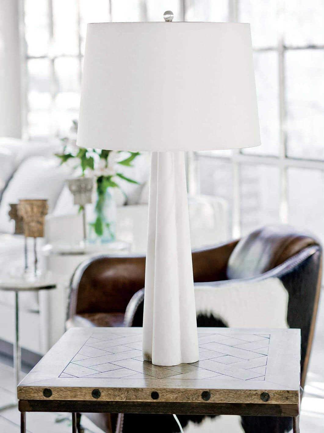 Regina Andrew Quatrefoil Natural Alabaster Linen White Buffet Lamp