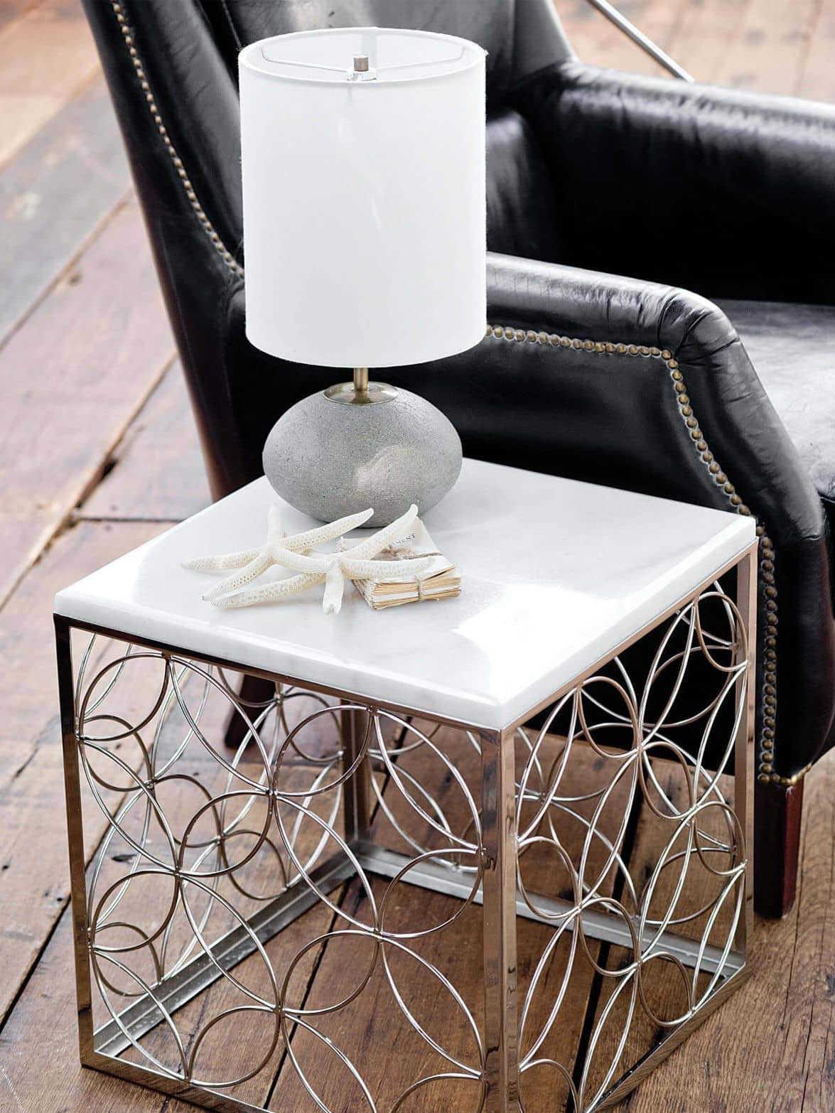 Regina Andrew Concrete Mini Orb Natural with Polished Brass With Linen Gray Table Lamp