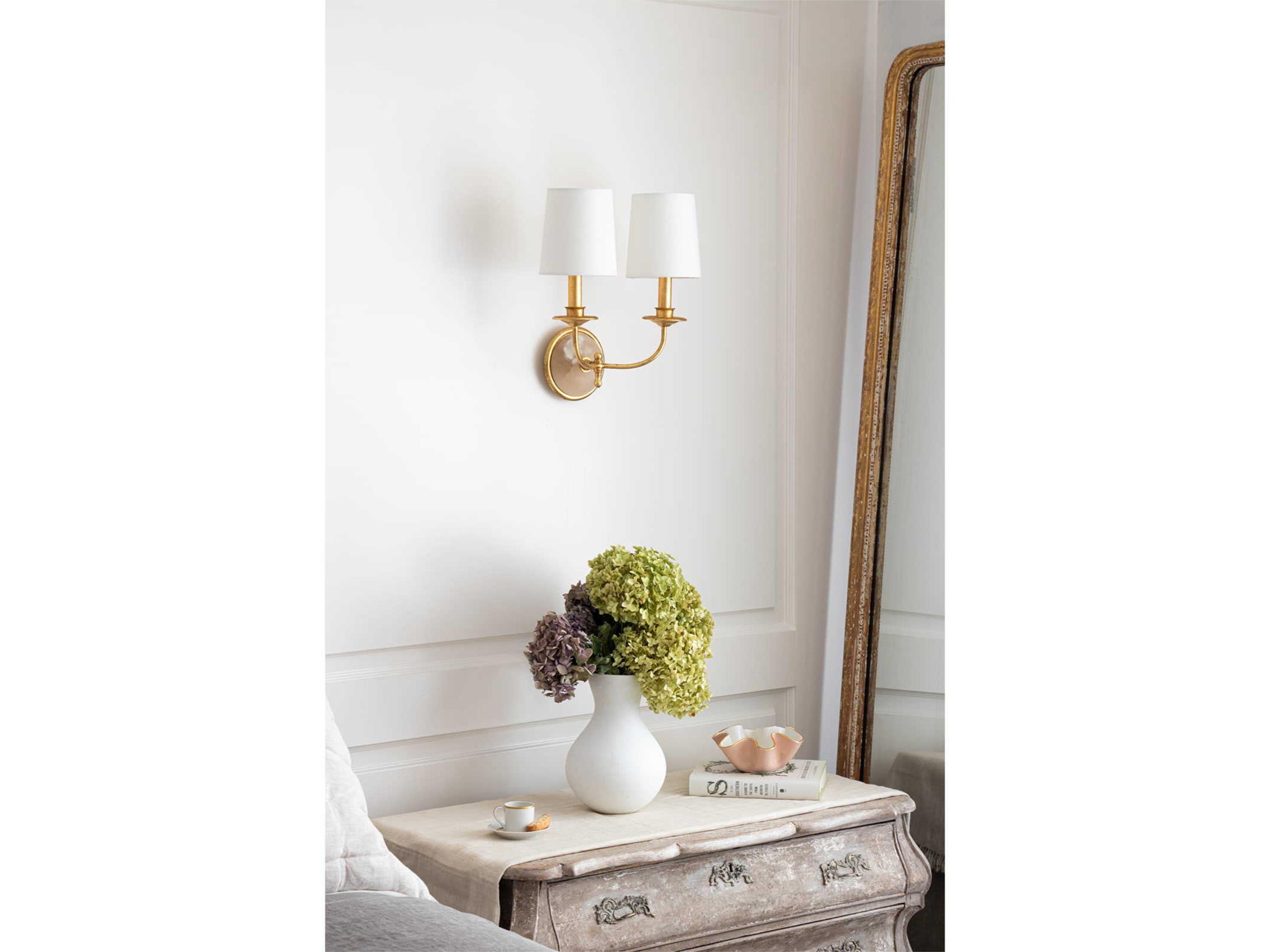 Regina Andrew Fisher 2-Light Gold Leaf Polished Brass Wall Sconce