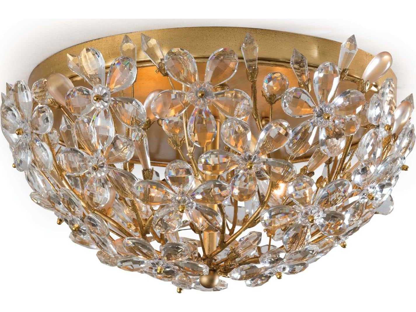 Regina Andrew Cheshire 2-Light Gold Leaf Crystal Bowl Flush Mount